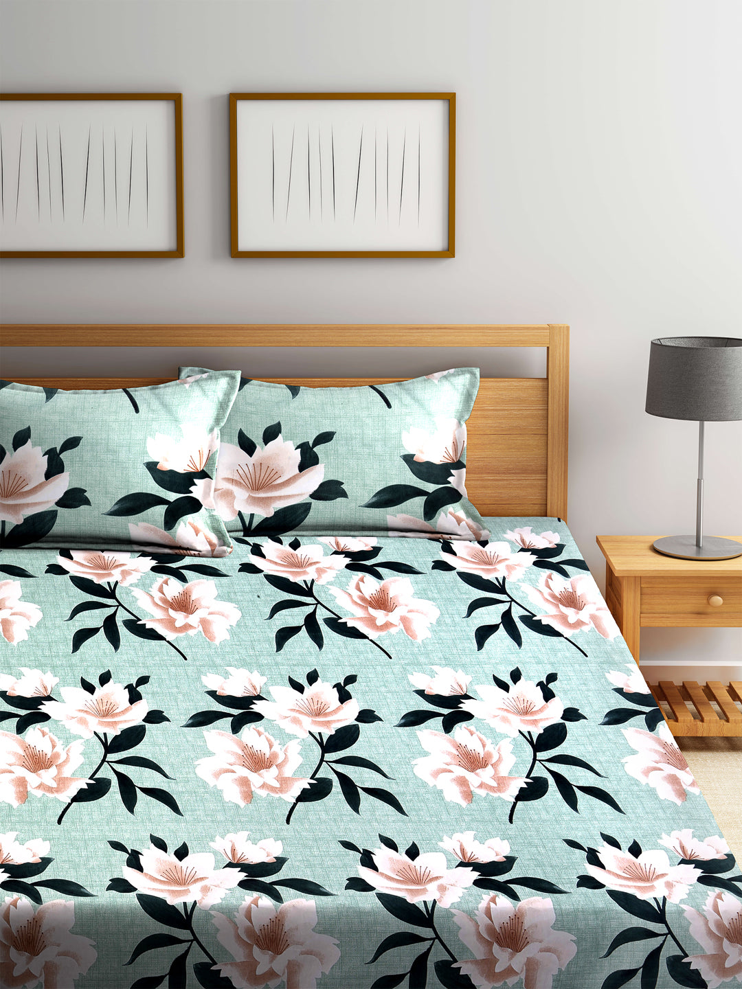 ARRABI® King Size Elastic Fitted Bedsheet with Two Pillow Covers (250 x 225 cm) (Luxury Collection)