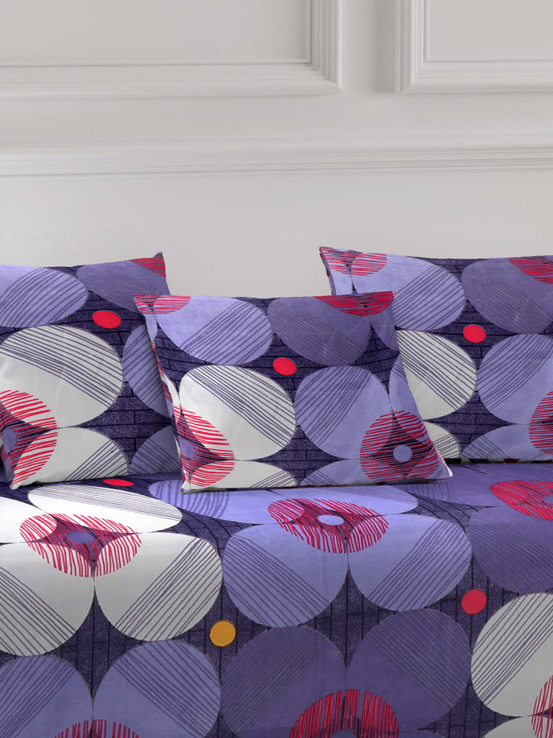 Arrabi Blue Set of 6 Floral TC Polycotton Diwan Set (225 x150 cm)