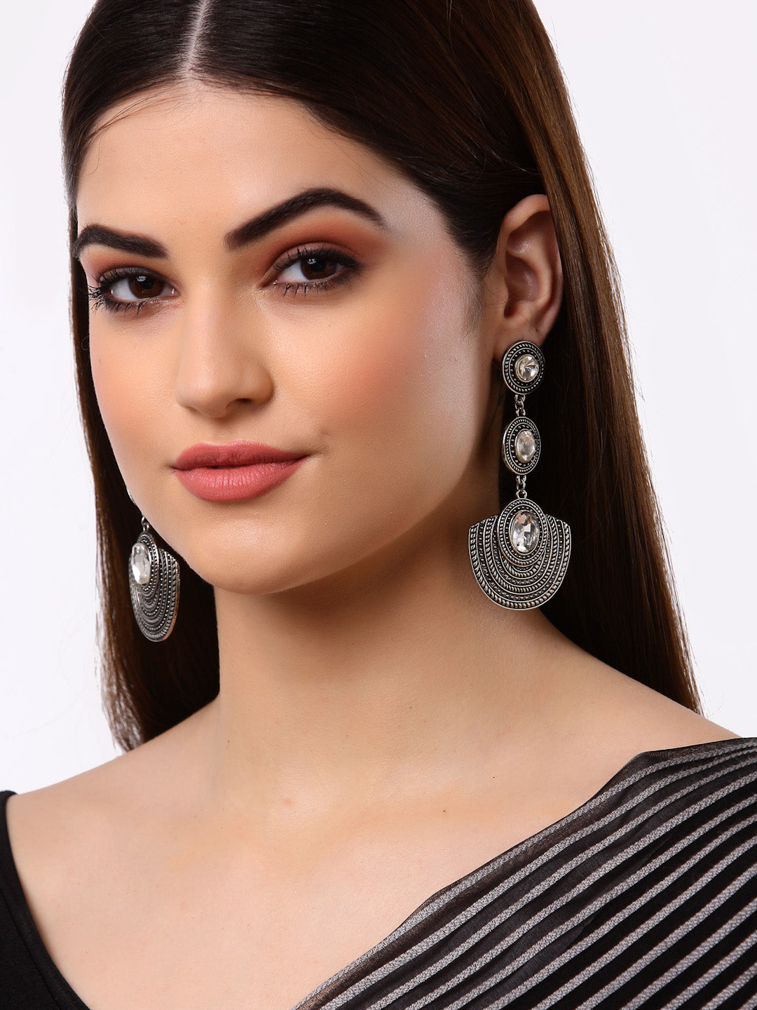 Arrabi Metallic Oxidised Earrings (Set of 2) (10 cm)