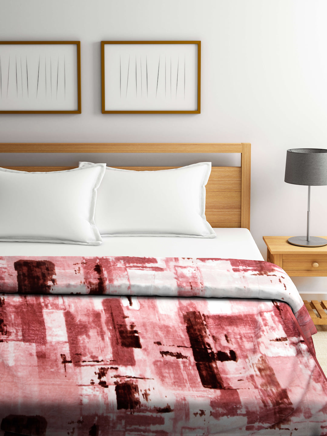Arrabi Pink Abstract Wool Blend 950 GSM Full Size Double Bed Blanket (230 X 200 cm)