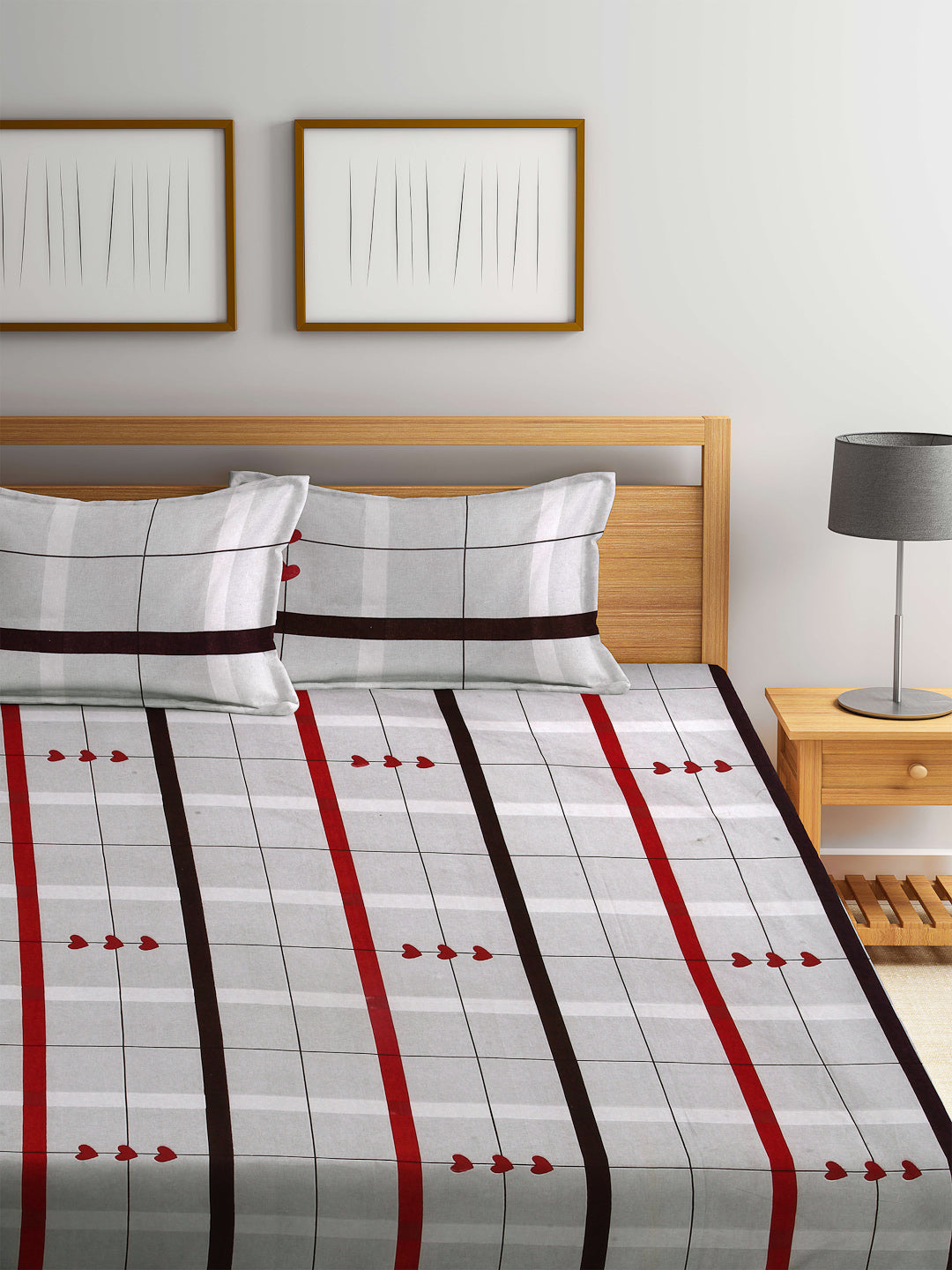 Arrabi Multi Geometric TC Cotton Blend Double Size Fitted Bedsheet with 2 Pillow Covers (250 X 220 cm)