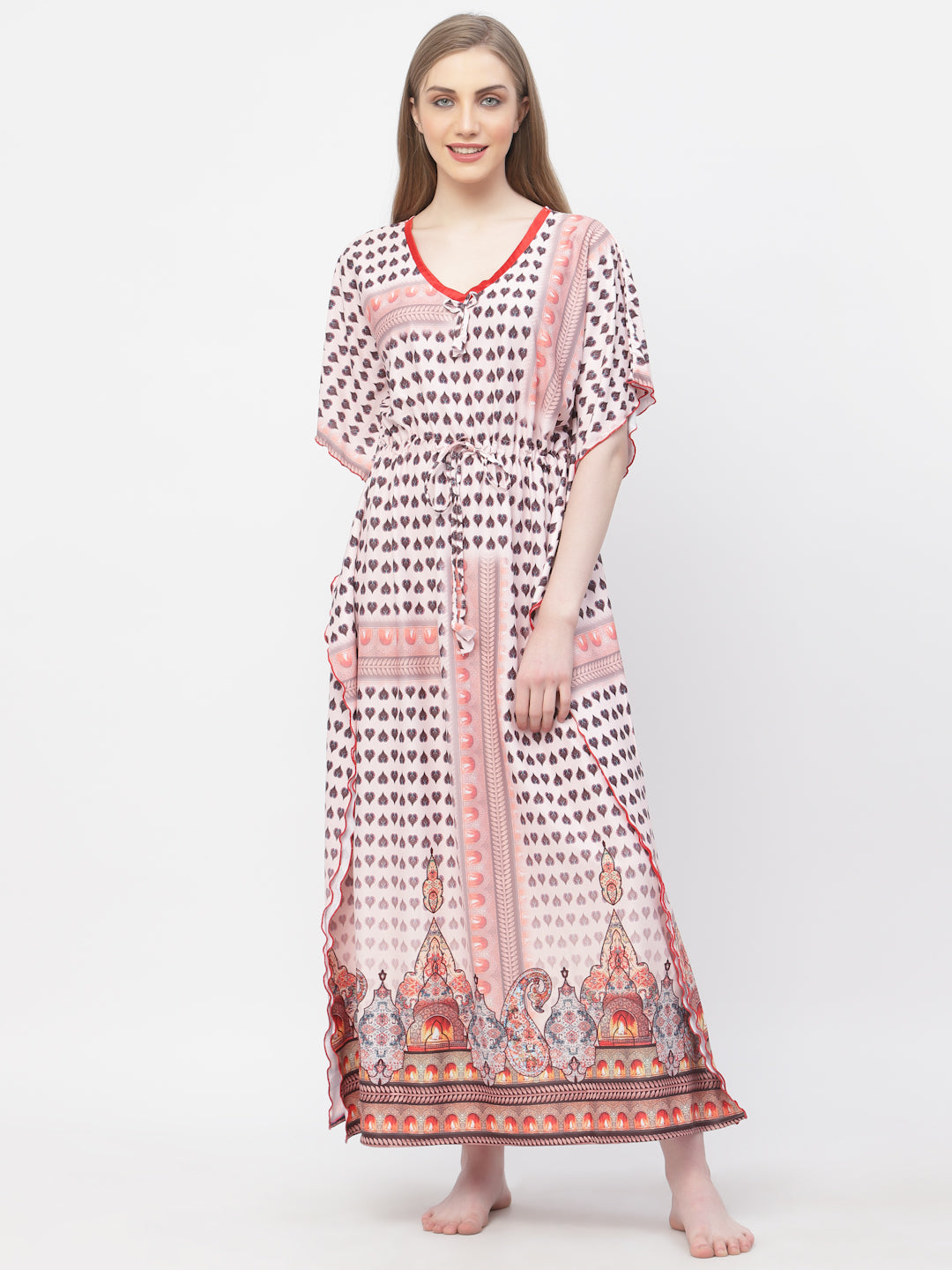 Arrabi Women Peach Indian Kaftan Dress