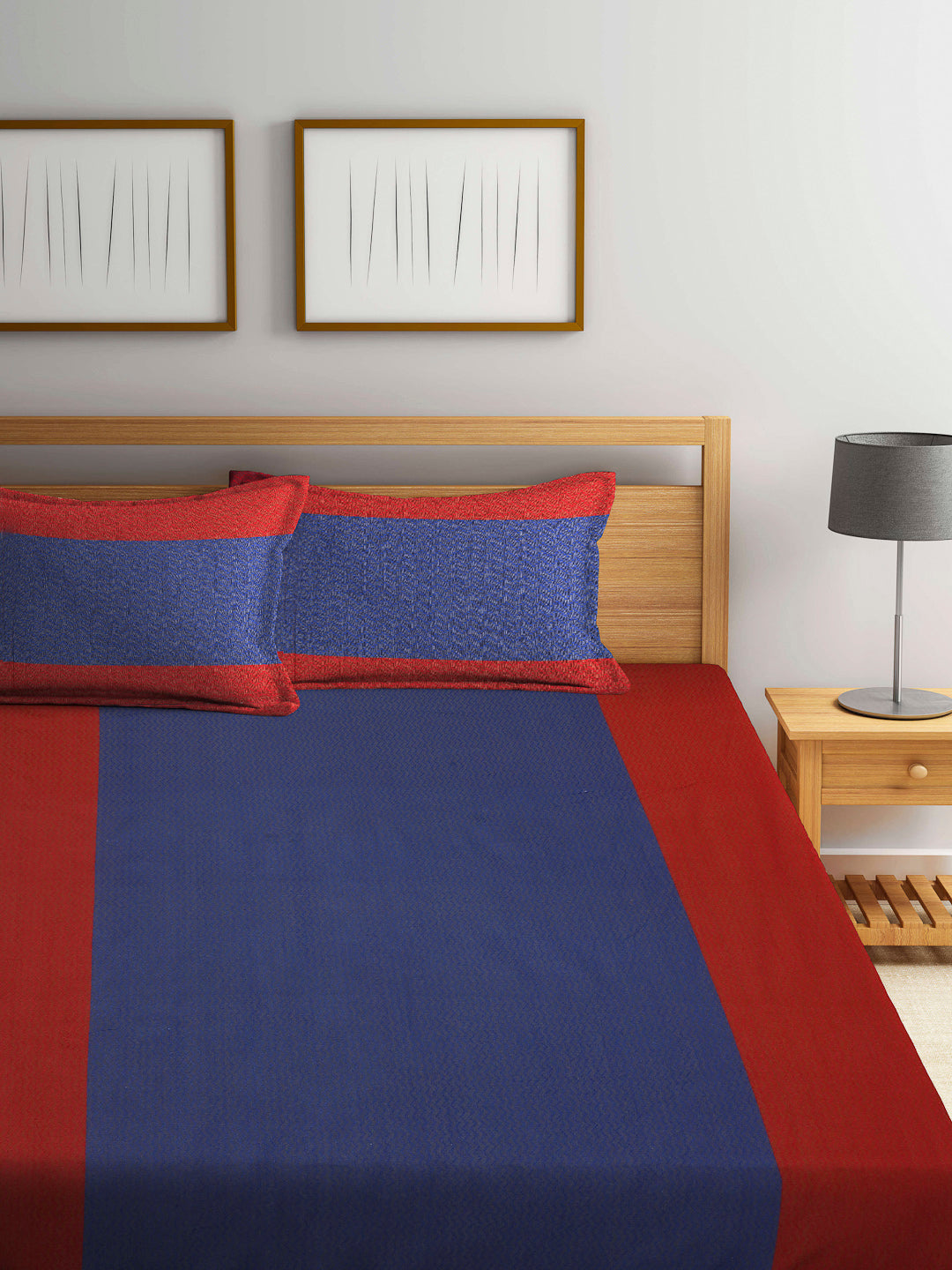 Arrabi Orange Stripes Handwoven Cotton King Size Bedsheet with 2 Pillow Covers (260 X 230 cm)