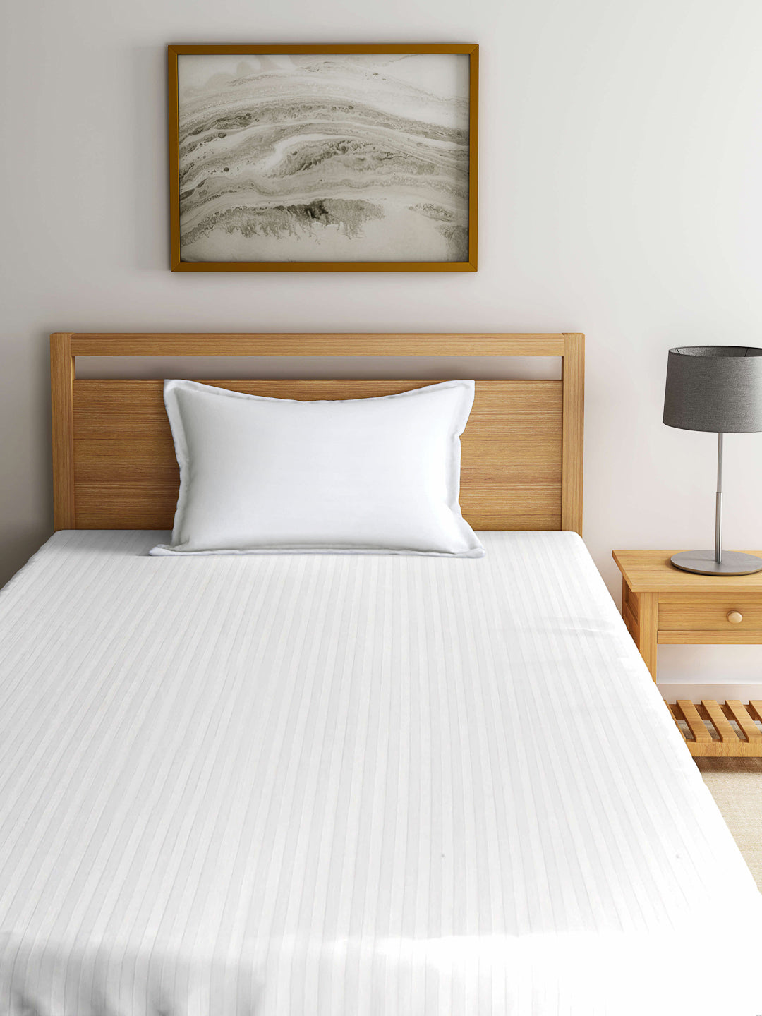 Arrabi White Stripes TC Cotton Blend Single Size Bedsheet with 1 Pillow Cover (220 X 150 cm)