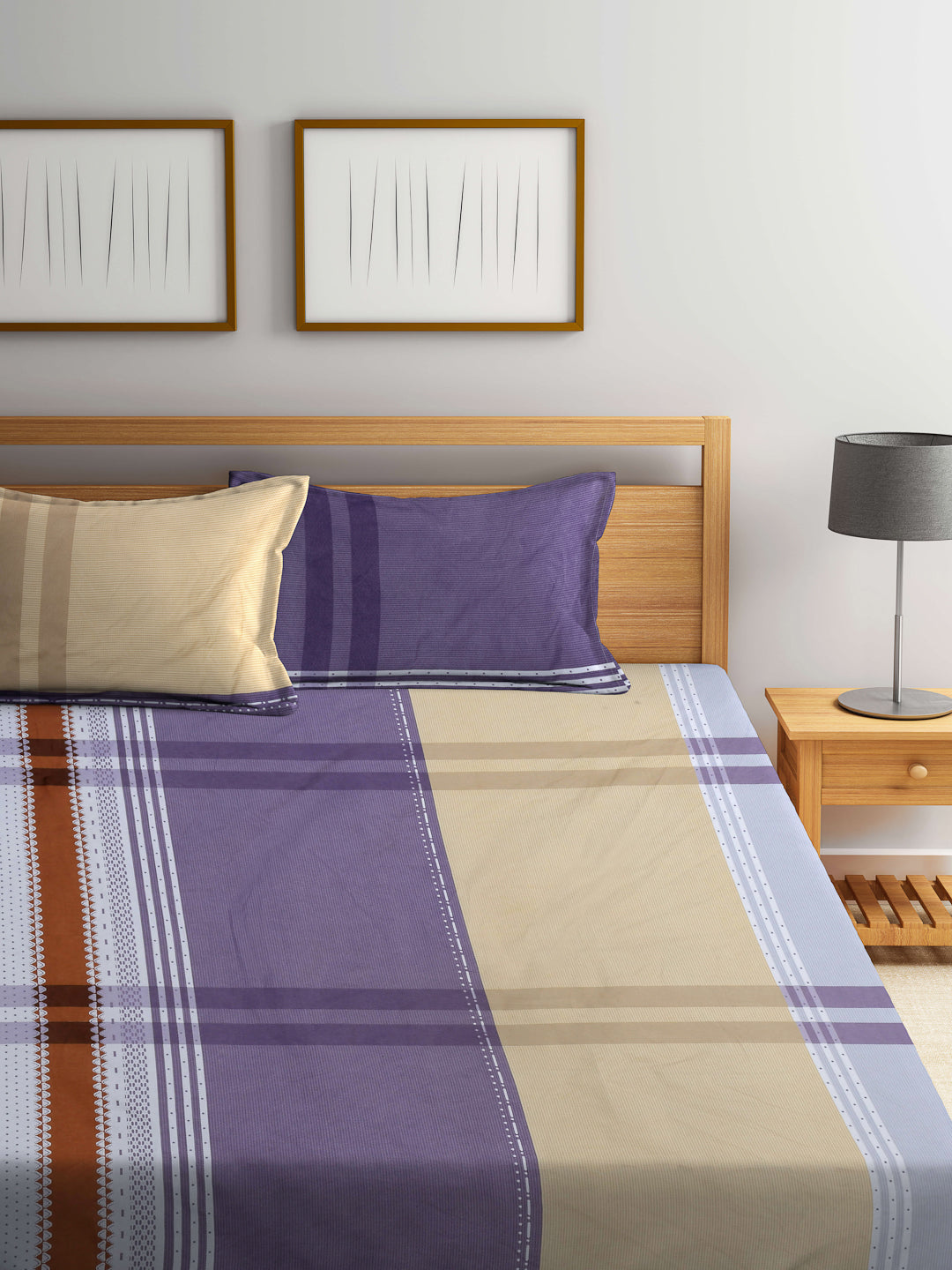 Arrabi Multi Geometric TC Cotton Blend King Size Bedsheet with 2 Pillow Covers (250 X 215 cm)