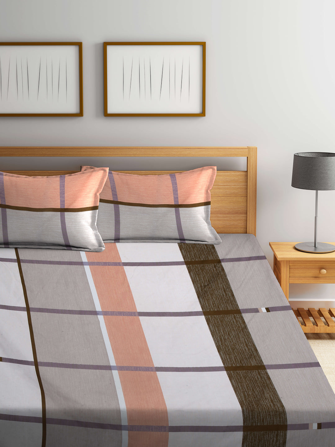 Arrabi Multi Geometric TC Cotton Blend King Size Bedsheet with 2 Pillow Covers (250 X 215 cm)