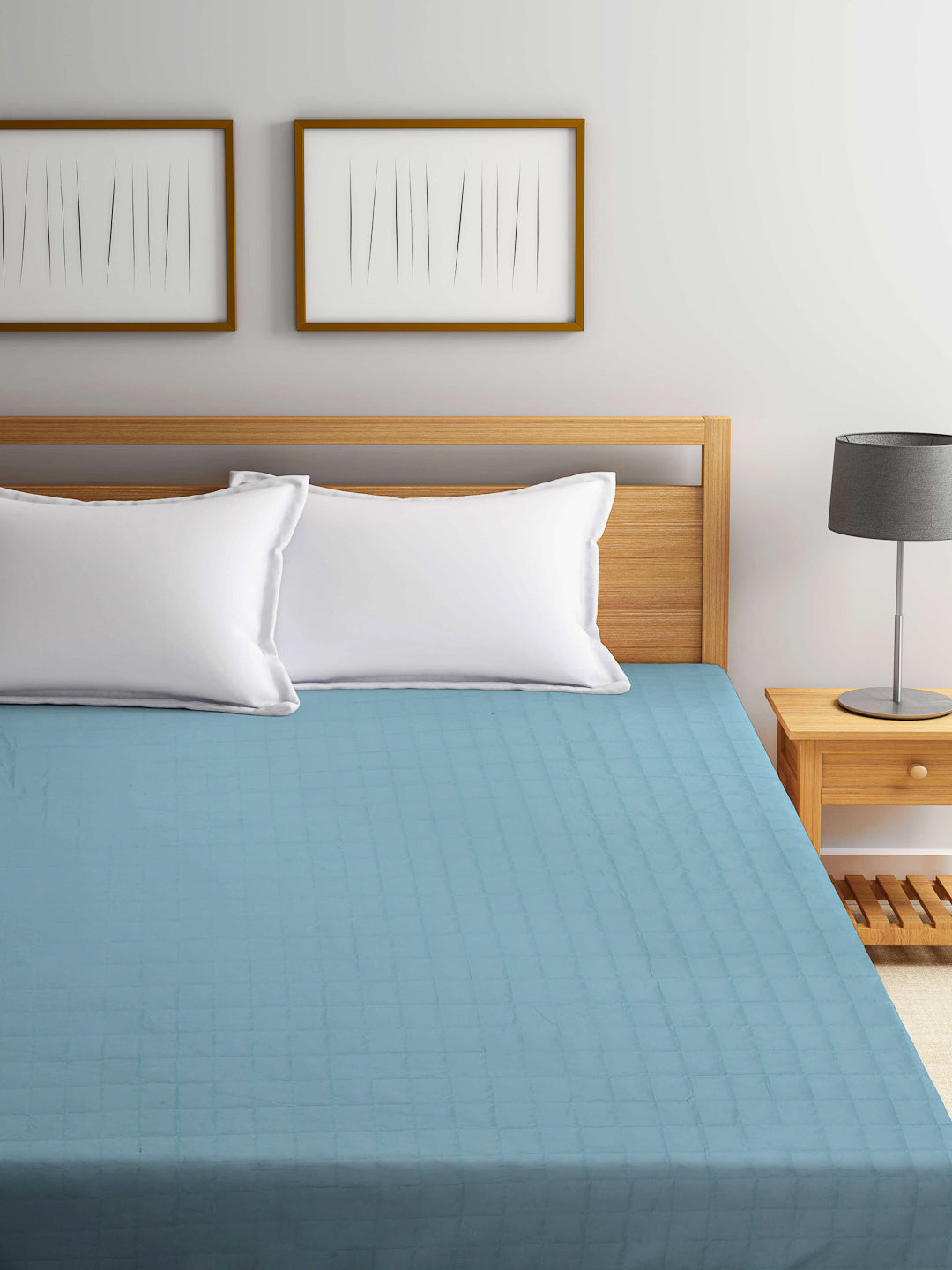 Arrabi Blue Solid TC Cotton Blend 210 GSM Double Bed Size Mattress Protector (250 X 230 cm)