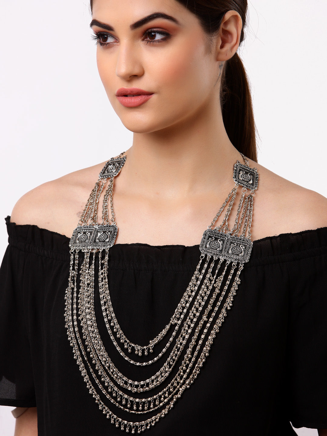 Arrabi Metallic Oxidised Necklace (30 cm)