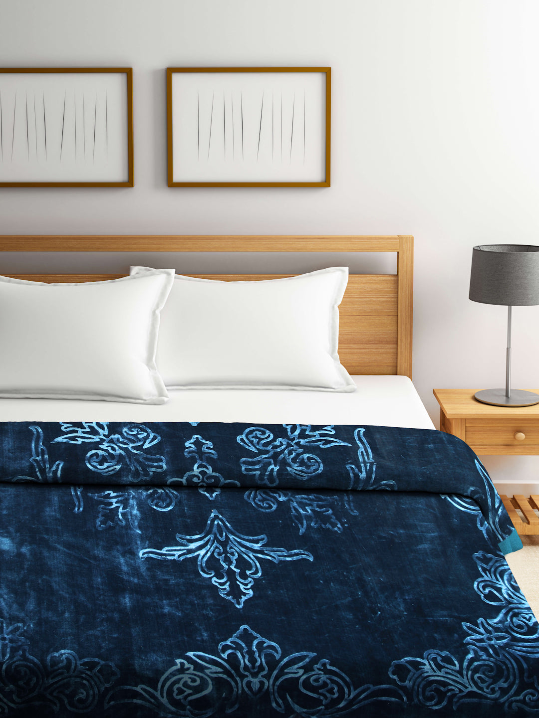 Arrabi Blue Floral Wool Blend 950 GSM Full Size Double Bed Blanket (230 X 200 cm)