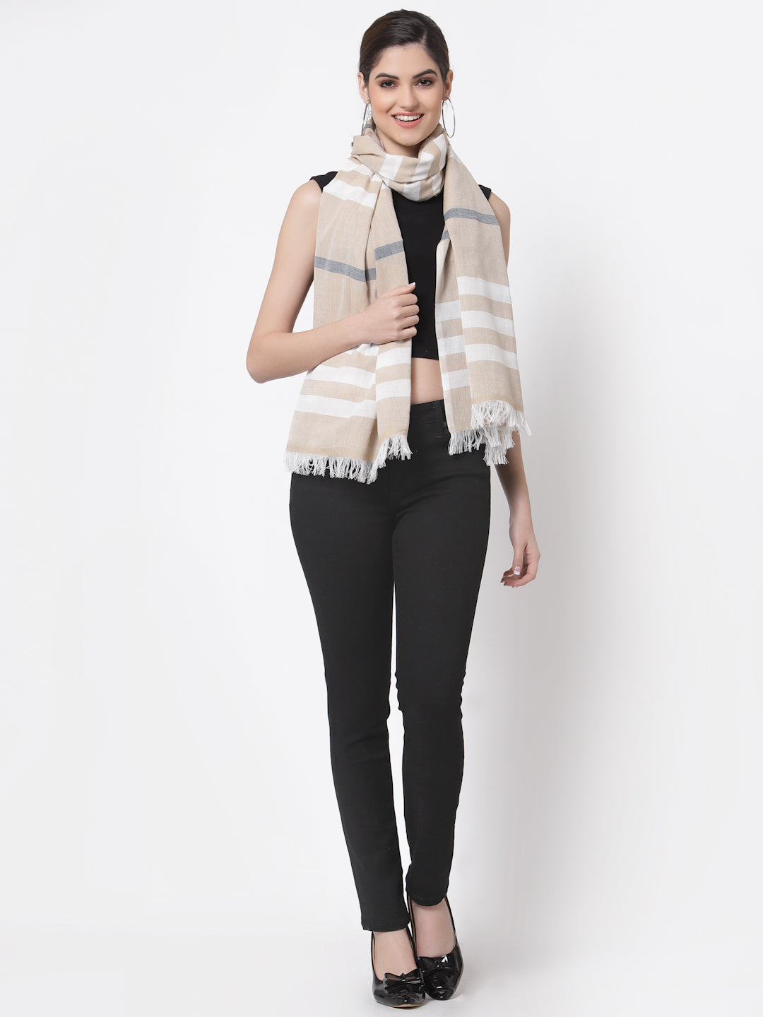 Arrabi Brown Stripes Handwoven Cotton Full Size Stole (185 x 85 cm)