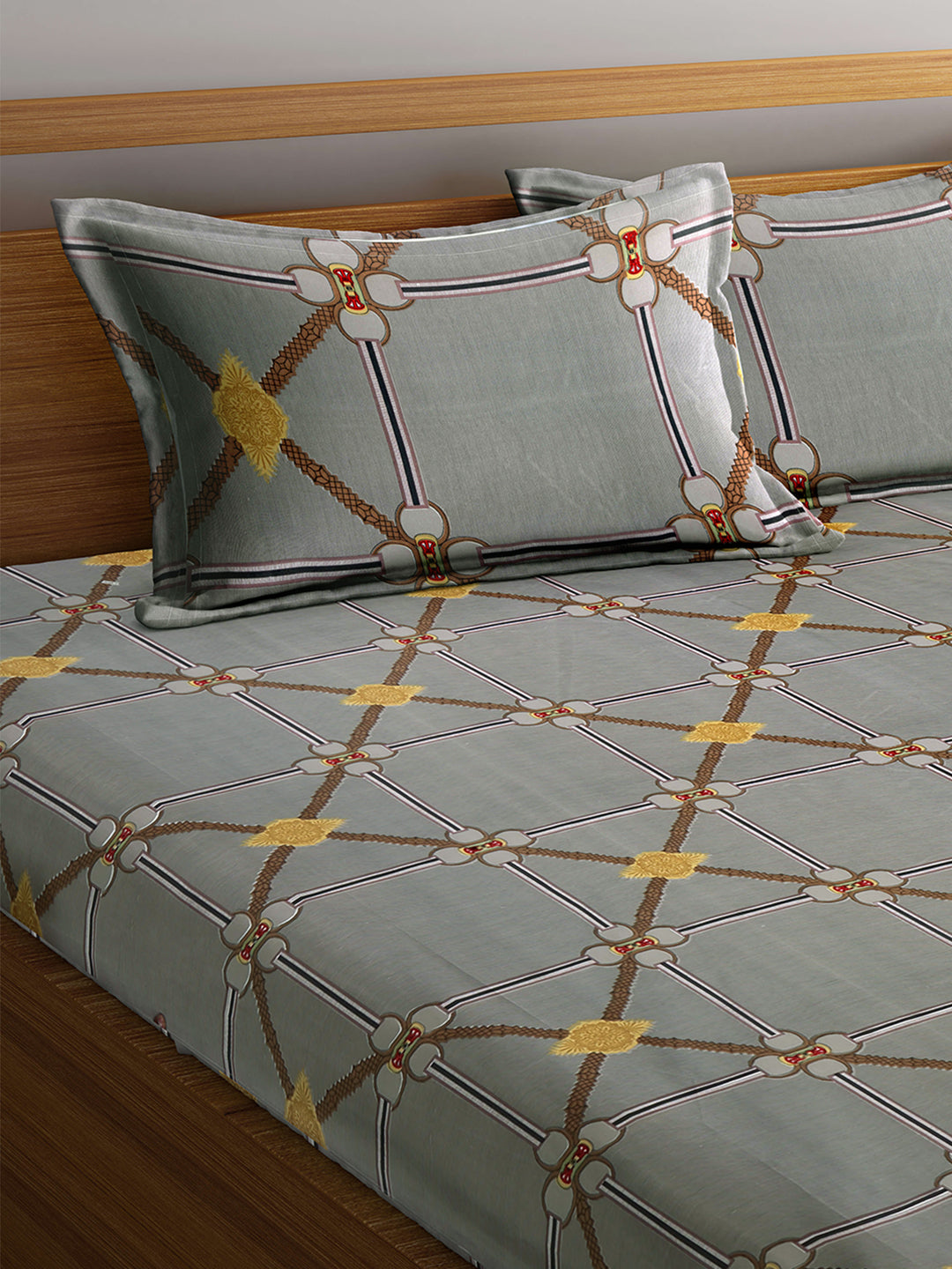 Arrabi Grey Indian TC Cotton Blend Double King Size Bedsheet with 2 Pillow Covers (270 x 260 cm)