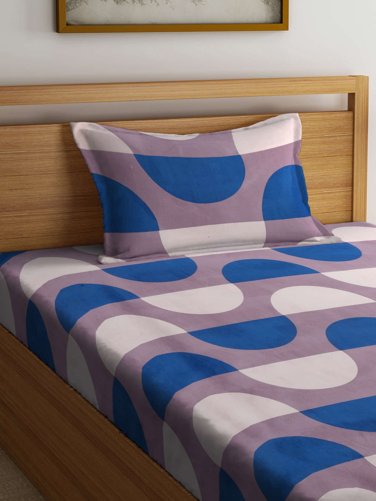 Arrabi Multi Graphic TC Cotton Blend Single Size Fitted Bedsheet with 1 Pillow Cover (220 X 150 cm)