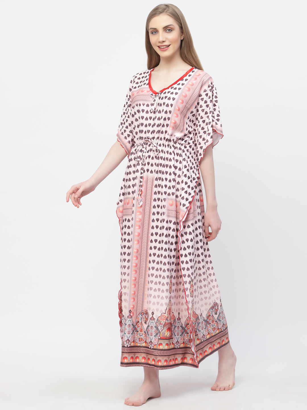 Arrabi Women Peach Indian Kaftan Dress