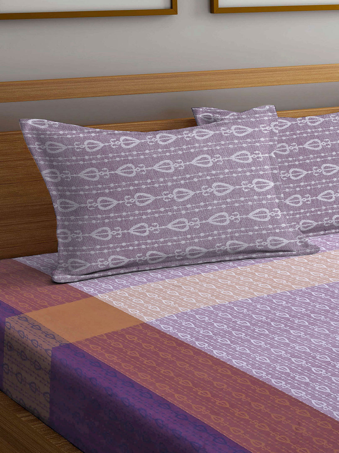 Arrabi Multi Indian Handwoven Cotton Super King Size Bedsheet with 2 Pillow Covers (270 X 260 cm)