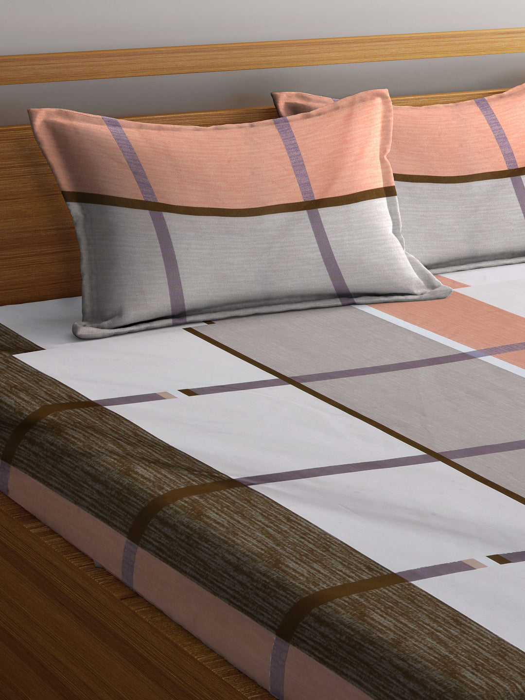 Arrabi Multi Geometric TC Cotton Blend King Size Bedsheet with 2 Pillow Covers (250 X 215 cm)