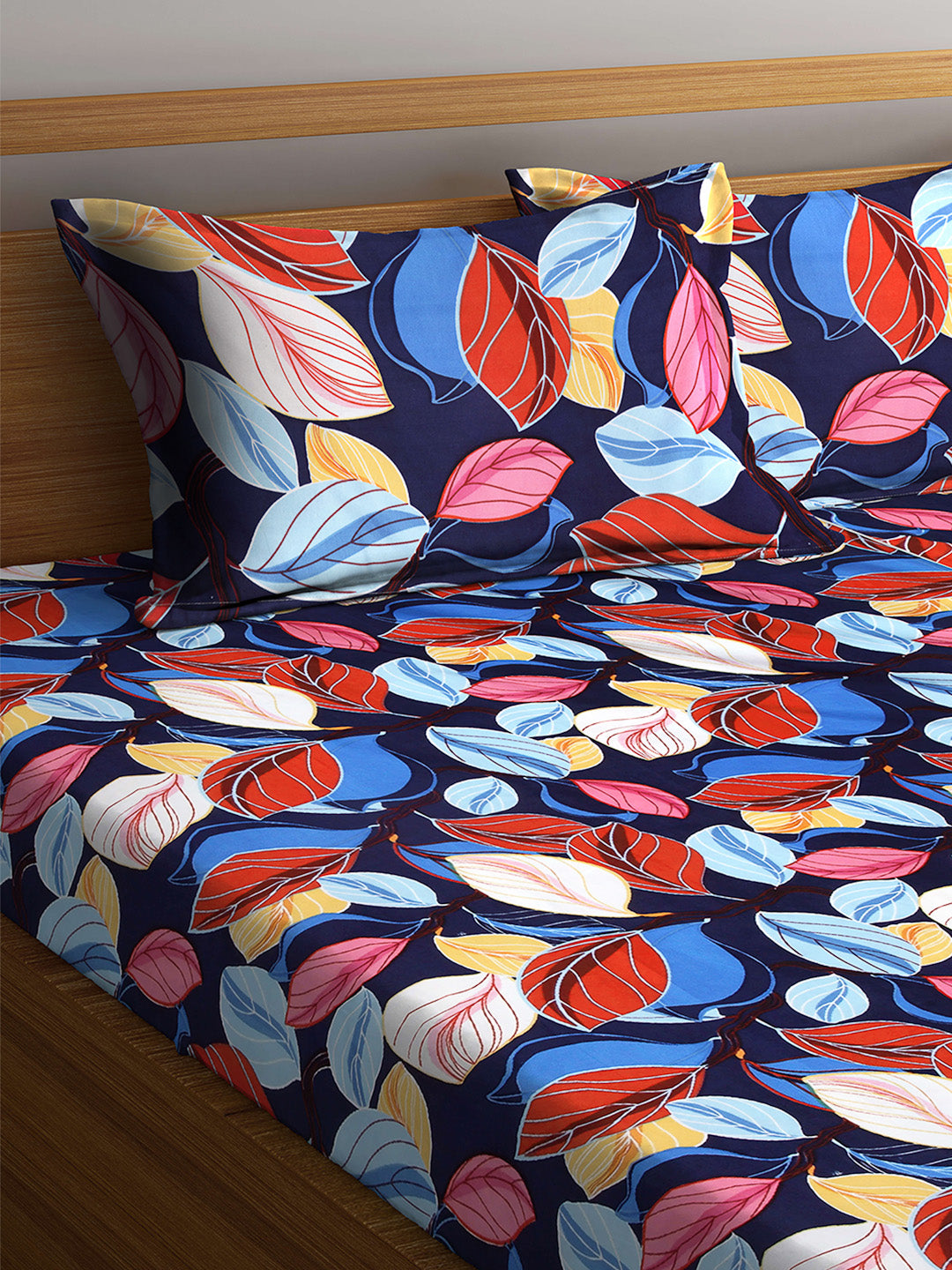 Arrabi Multi Floral TC Cotton Blend Double Size Bedsheet with 2 Pillow Cover