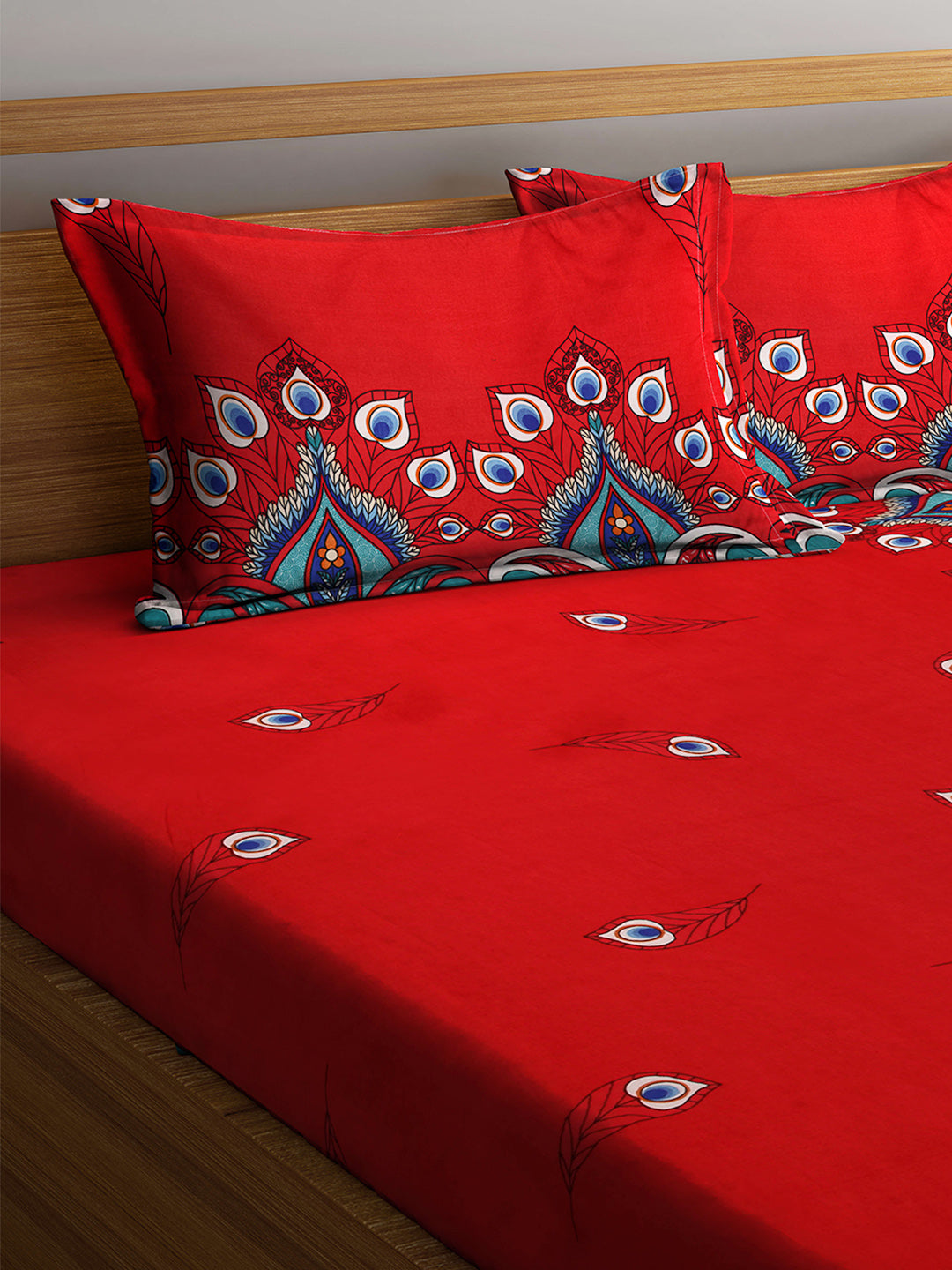 Arrabi Multi Indian TC Cotton Blend Double Size Bedsheet with 2 Pillow Cover