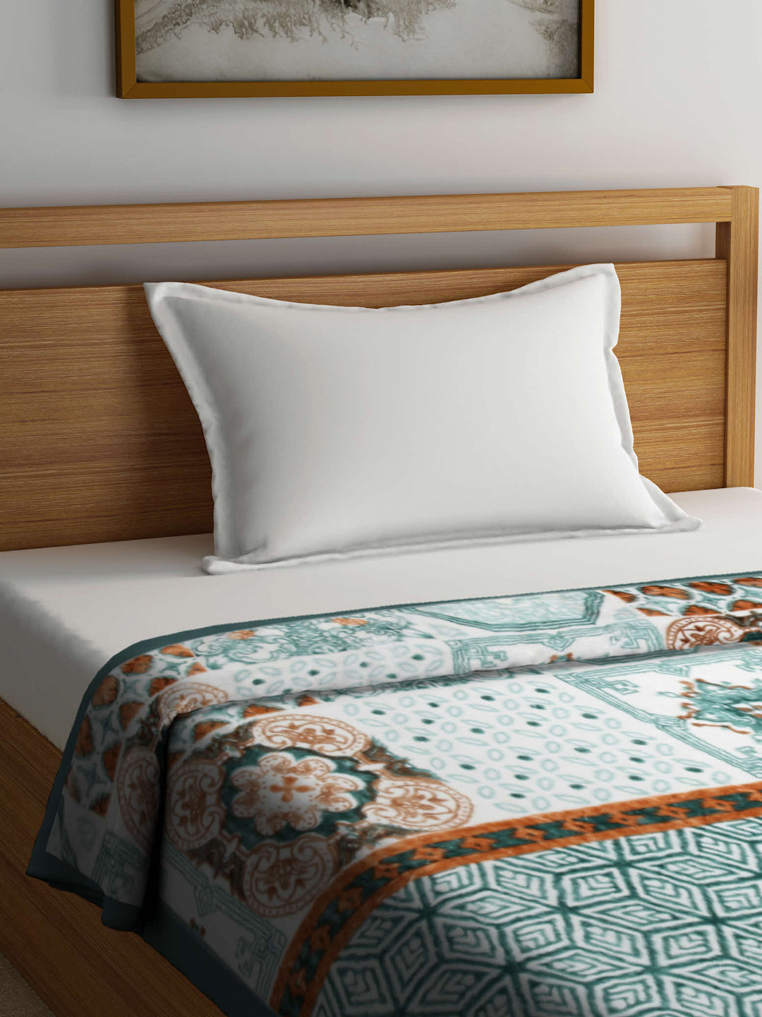 Arrabi Green Geometric Polyester 950 GSM Full Size Single Bed Blanket (210 X 150 cm)