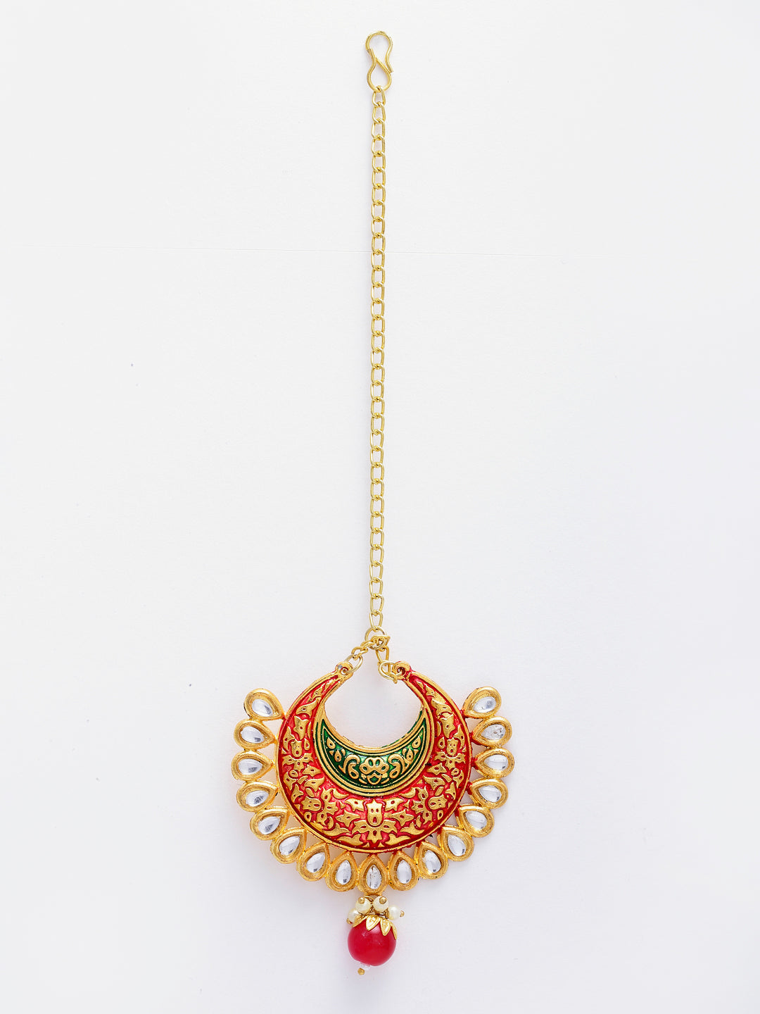 Arrabi Multi Oxidised Kundan Studded Maang Tika & Earrings Set (17 cm)