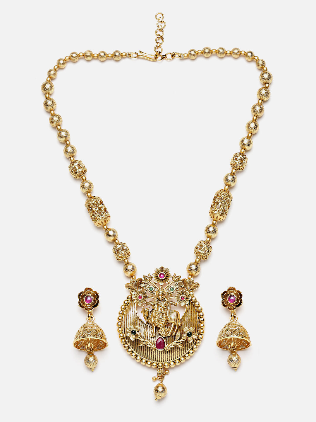 Arrabi Gold Handcrafted Jewellery Set with 2 Earrings(56 cm)