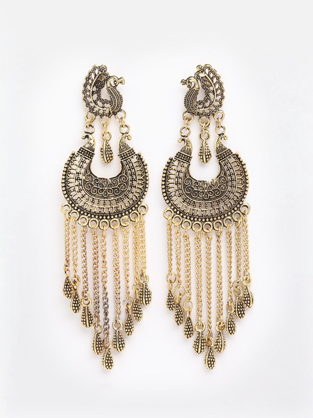 Arrabi Gold Oxidised Earrings (Set of 2) (10 cm)