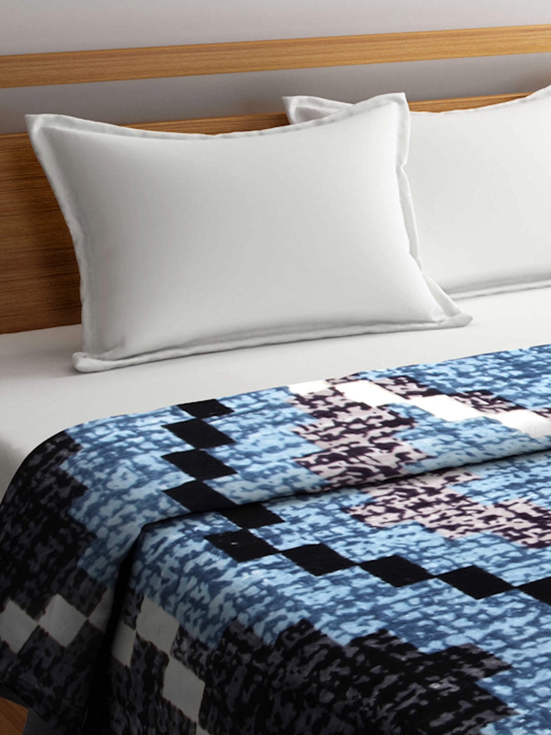 Arrabi Blue Abstract Wool Blend 950 GSM Full Size Double Bed Blanket (240 X 200 cm)
