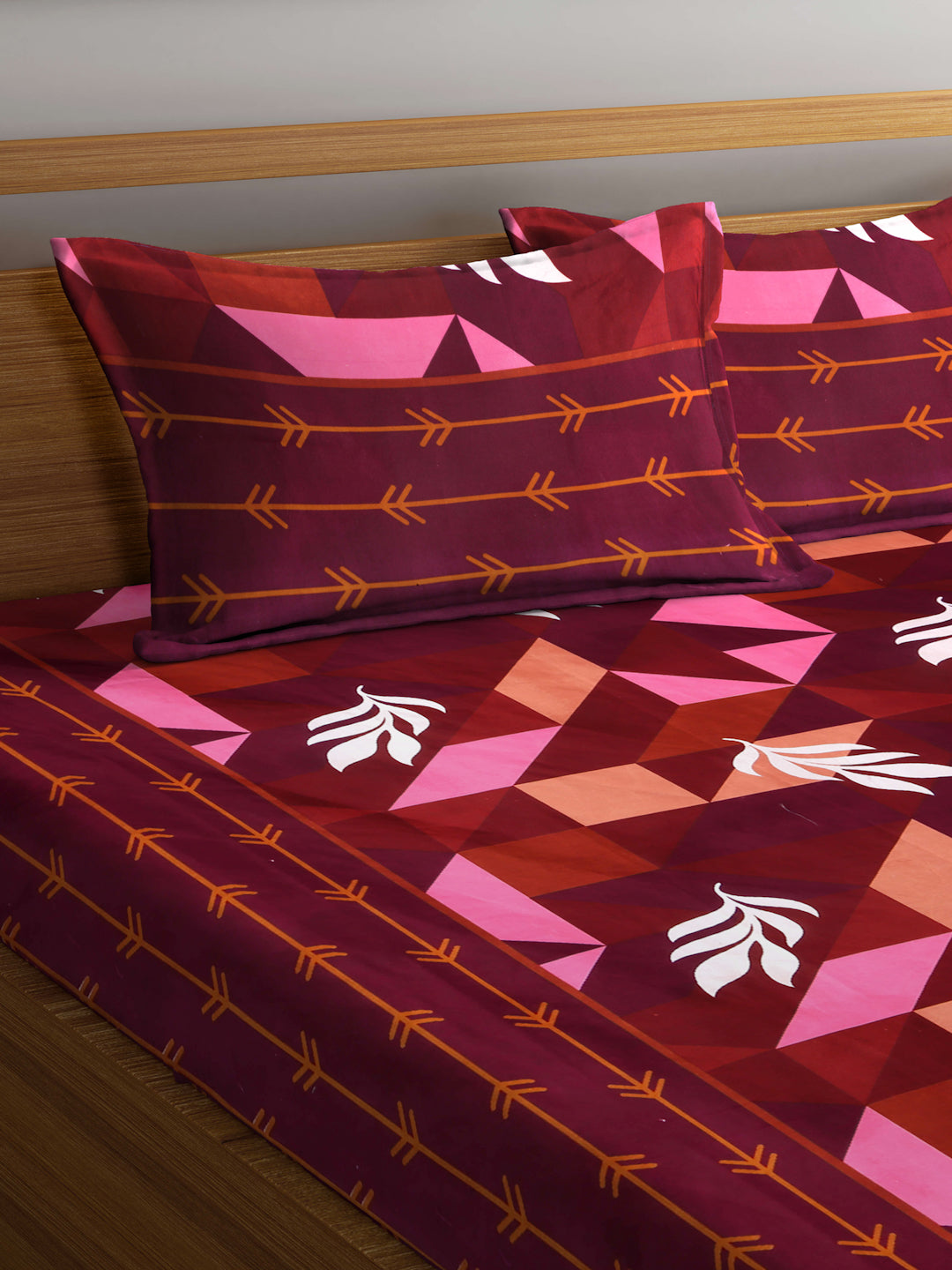 Arrabi Multi Leaf TC Cotton Blend King Size Fitted Bedsheet with 2 Pillow Covers(250 X 215 Cm )