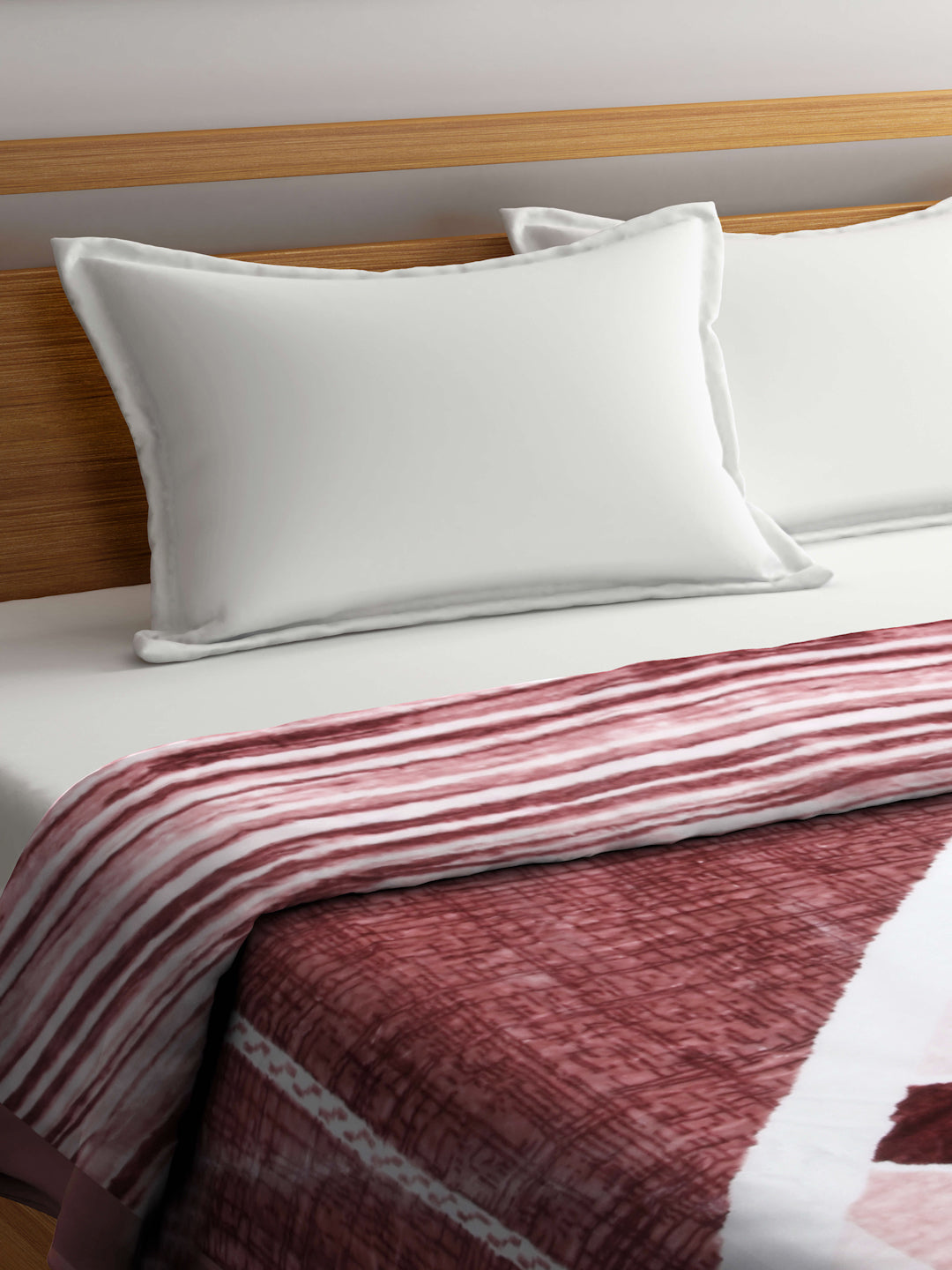 Arrabi Peach Geometric Wool Blend 950 GSM Full Size Double Bed Blanket (220 X 200 cm)