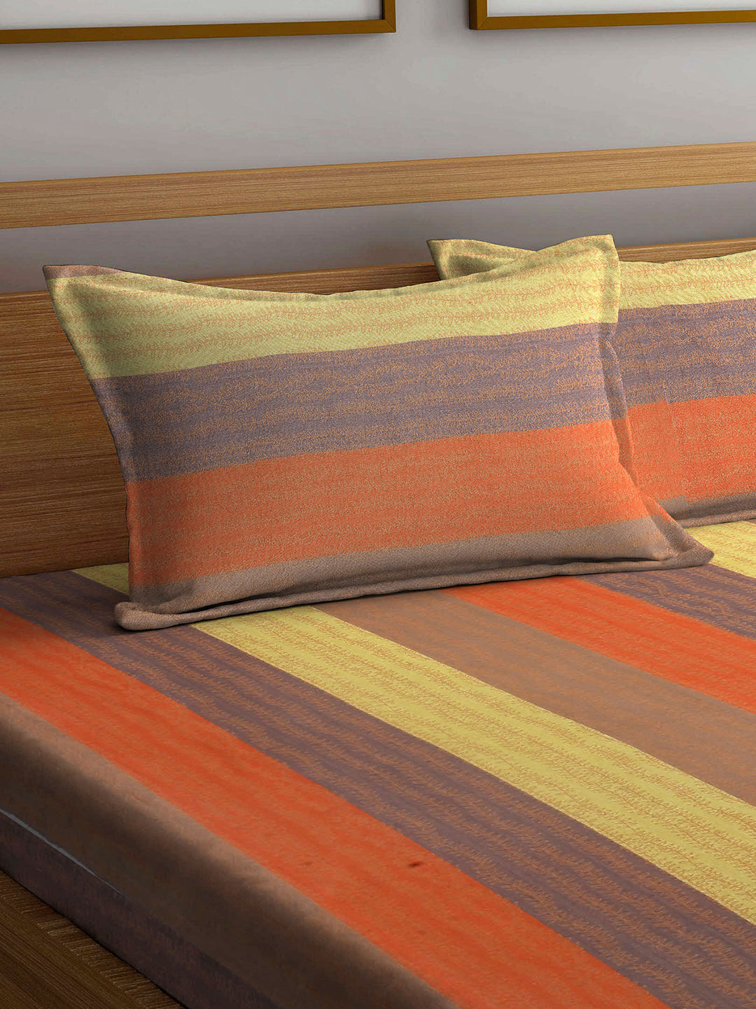 Arrabi Multi Stripes Handwoven Cotton King Size Bedsheet with 2 Pillow Covers (260 X 230 cm)