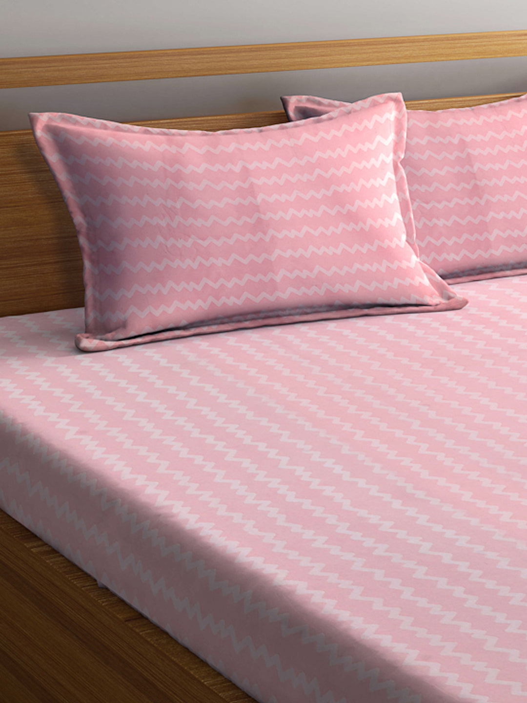 Arrabi Pink Stripes TC Cotton Blend King Size Bedsheet with 2 Pillow Covers (250 X 215 cm)