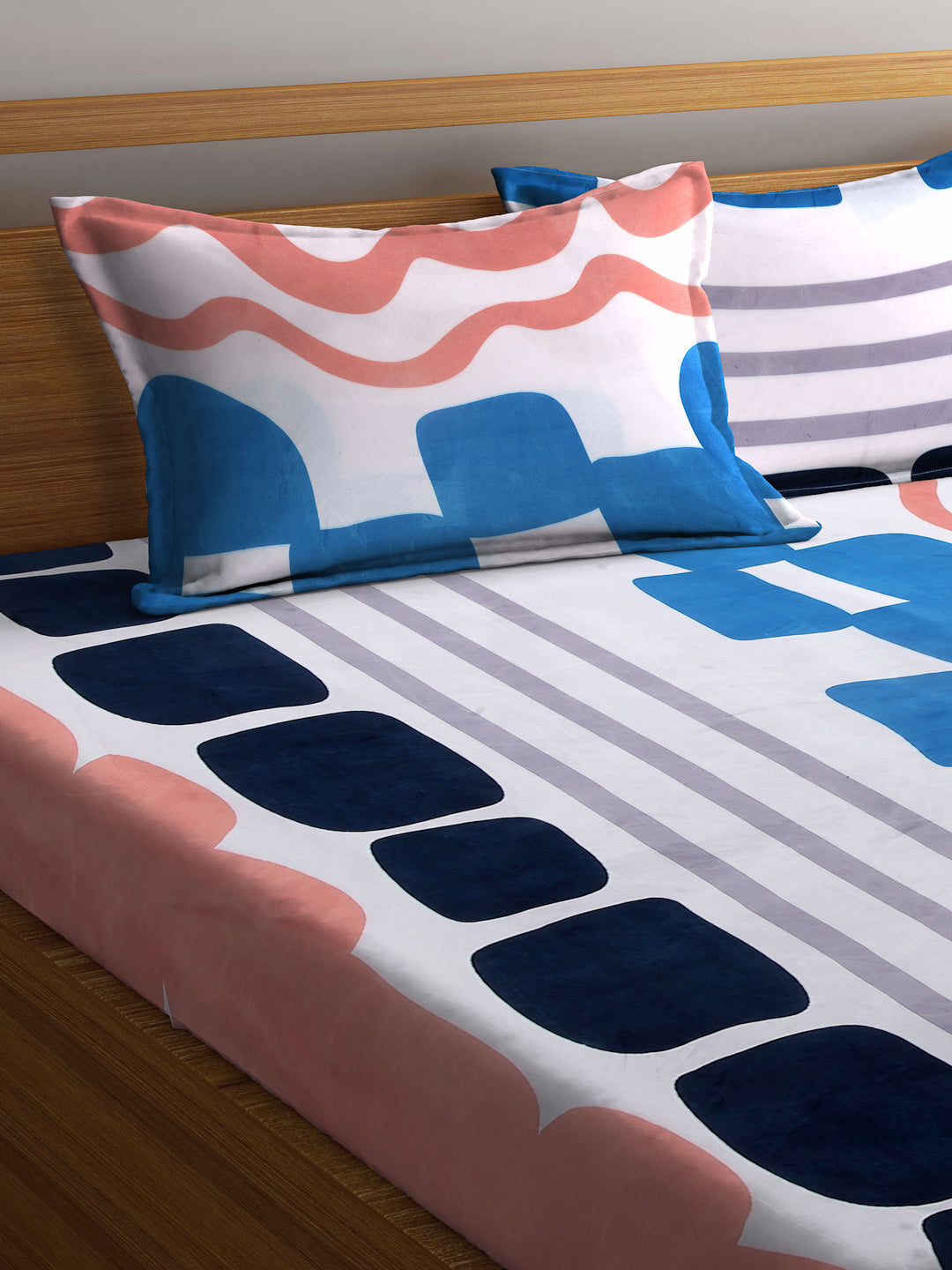 Arrabi Multi Abstract TC Cotton Blend King Size Fitted Bedsheet with 2 Pillow Covers (250 X 215 Cm )
