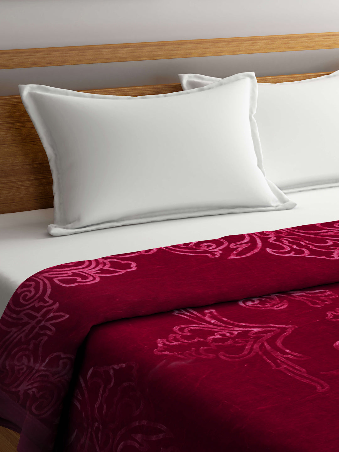 Arrabi Maroon Floral Wool Blend 950 GSM Full Size Double Bed Blanket (220 X 200 cm)
