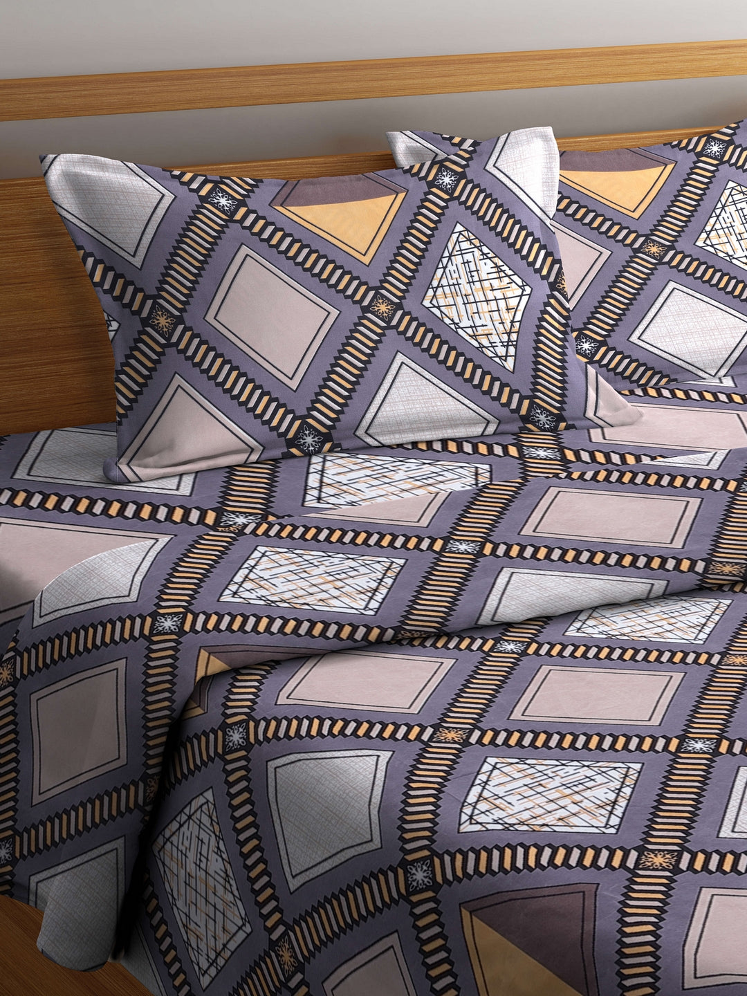 Arrabi Grey Geometric TC Cotton Blend Double Size Comforter Bedding Set with 2 Pillow Cover