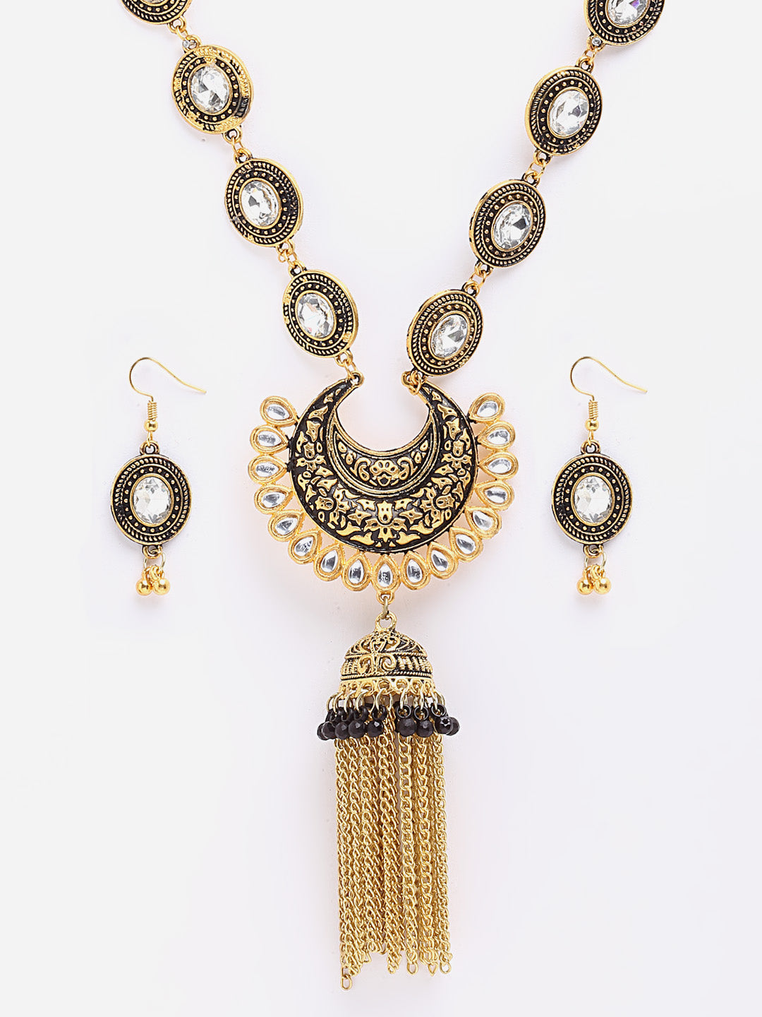 Arrabi Gold Meenakari Jewellery Set with 2 Earrings (30 cm)