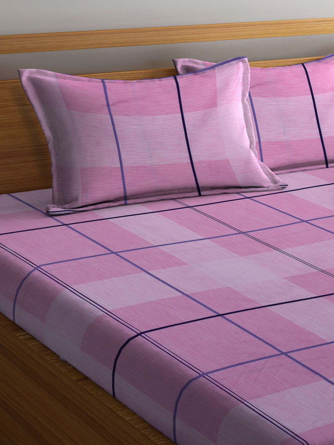 Arrabi Pink Geometric TC Cotton Blend King Size Bedsheet with 2 Pillow Covers (250 X 215 cm)