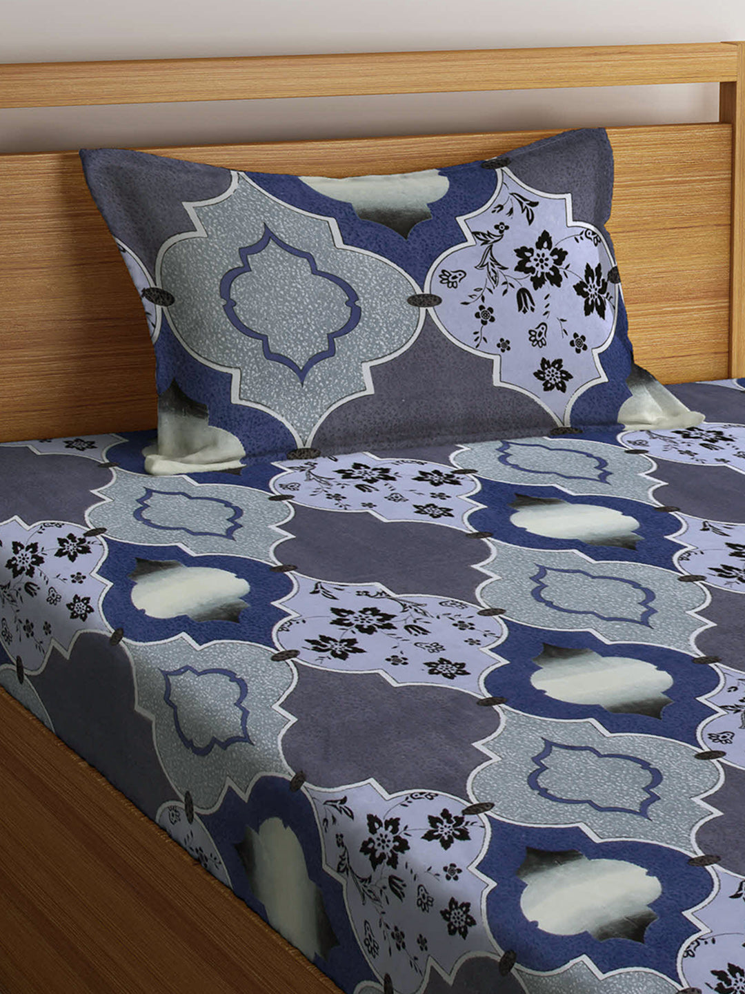 Arrabi Multi Indian TC Cotton Blend Single Size Fitted Bedsheet with 1 Pillow Cover (220 X 150 cm)