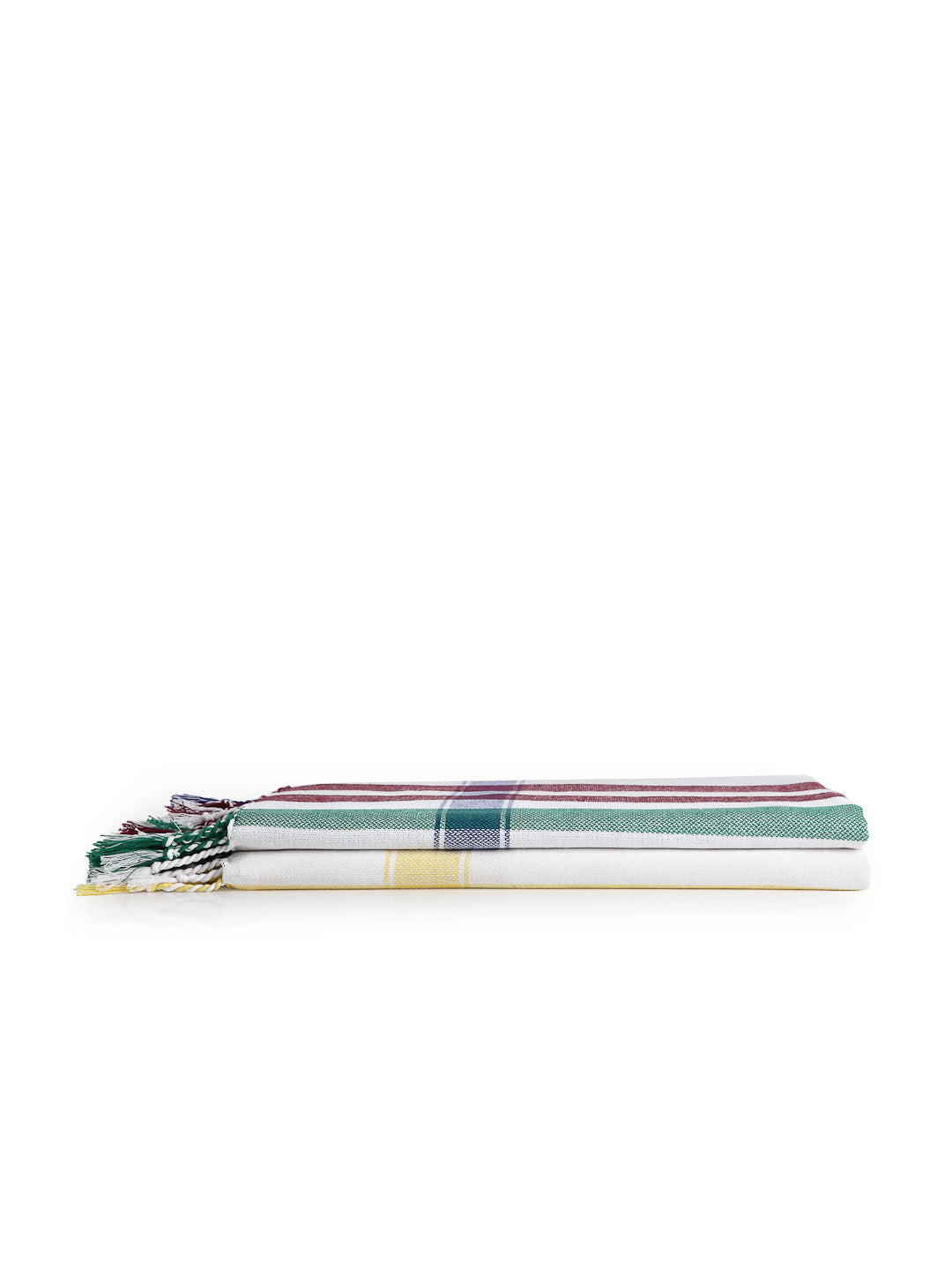 Arrabi Multi Striped Handwoven Cotton Bath Towel (Set of 2) (150 X 75 Cm)