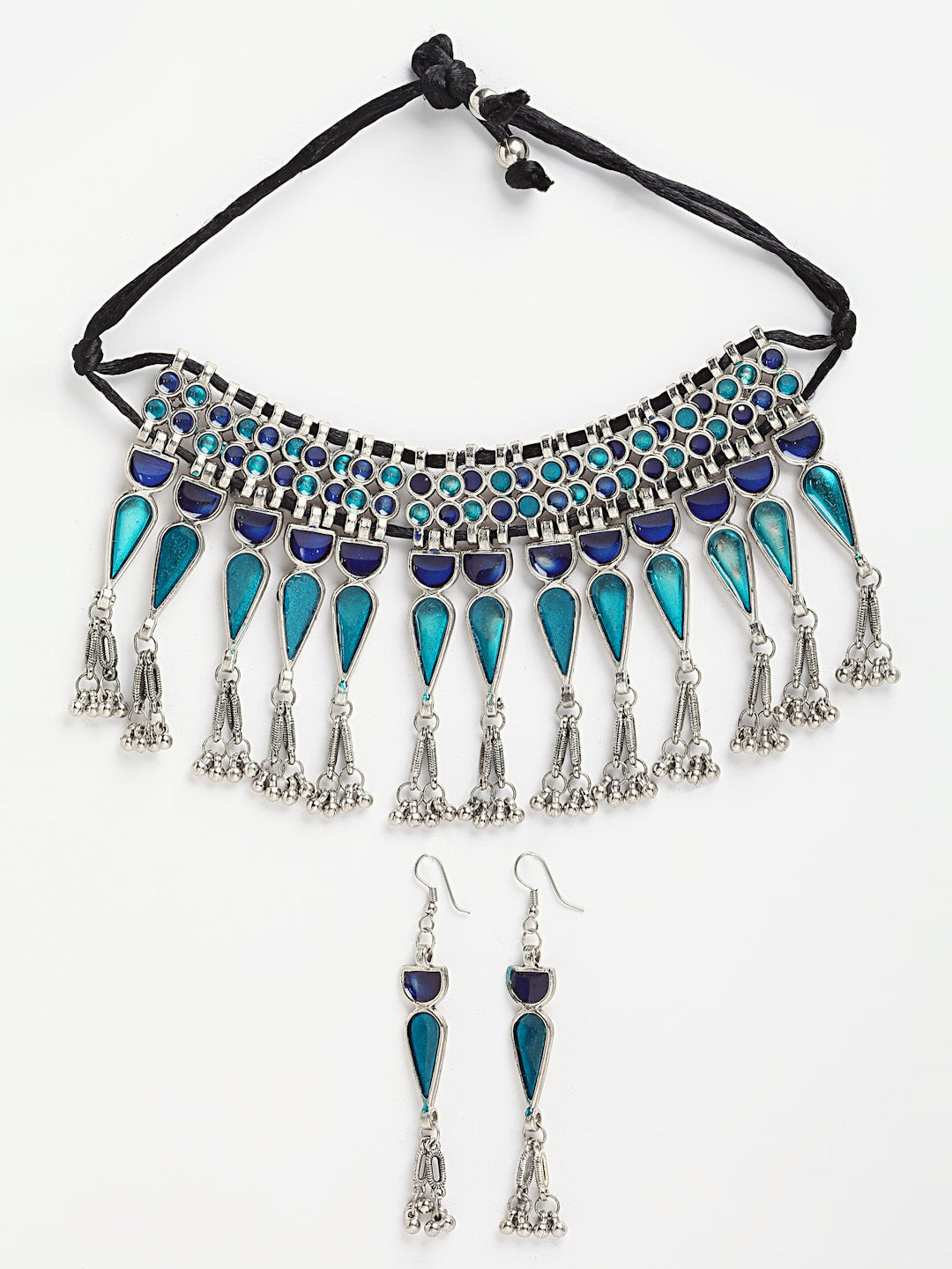 Arrabi Blue Meenakari Jewellery Set with 2 Earrings (40 cm)