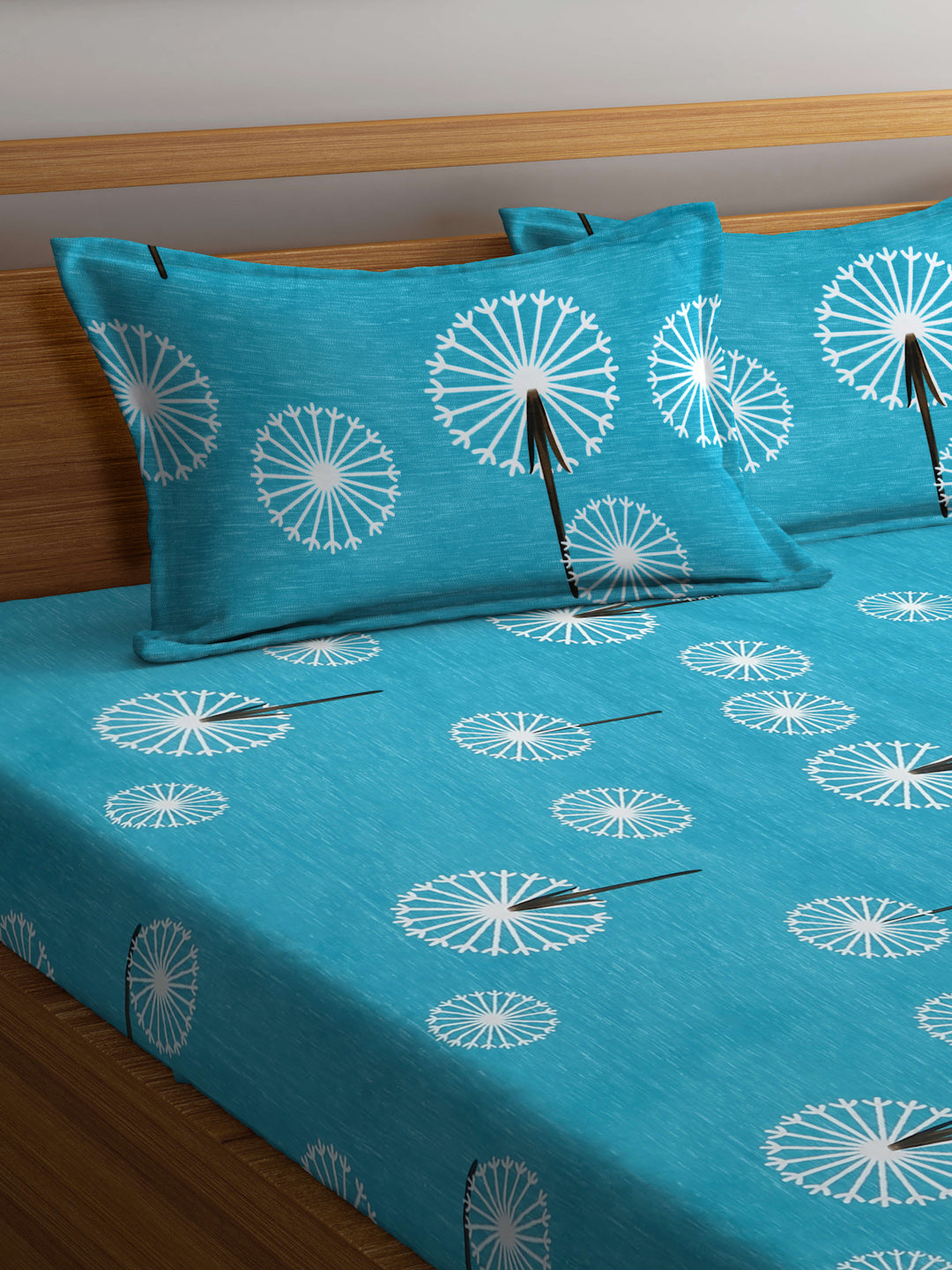 Arrabi Teal Indian TC Cotton Blend Super King Size Bedsheet with 2 Pillow Covers (270 X 260 cm)