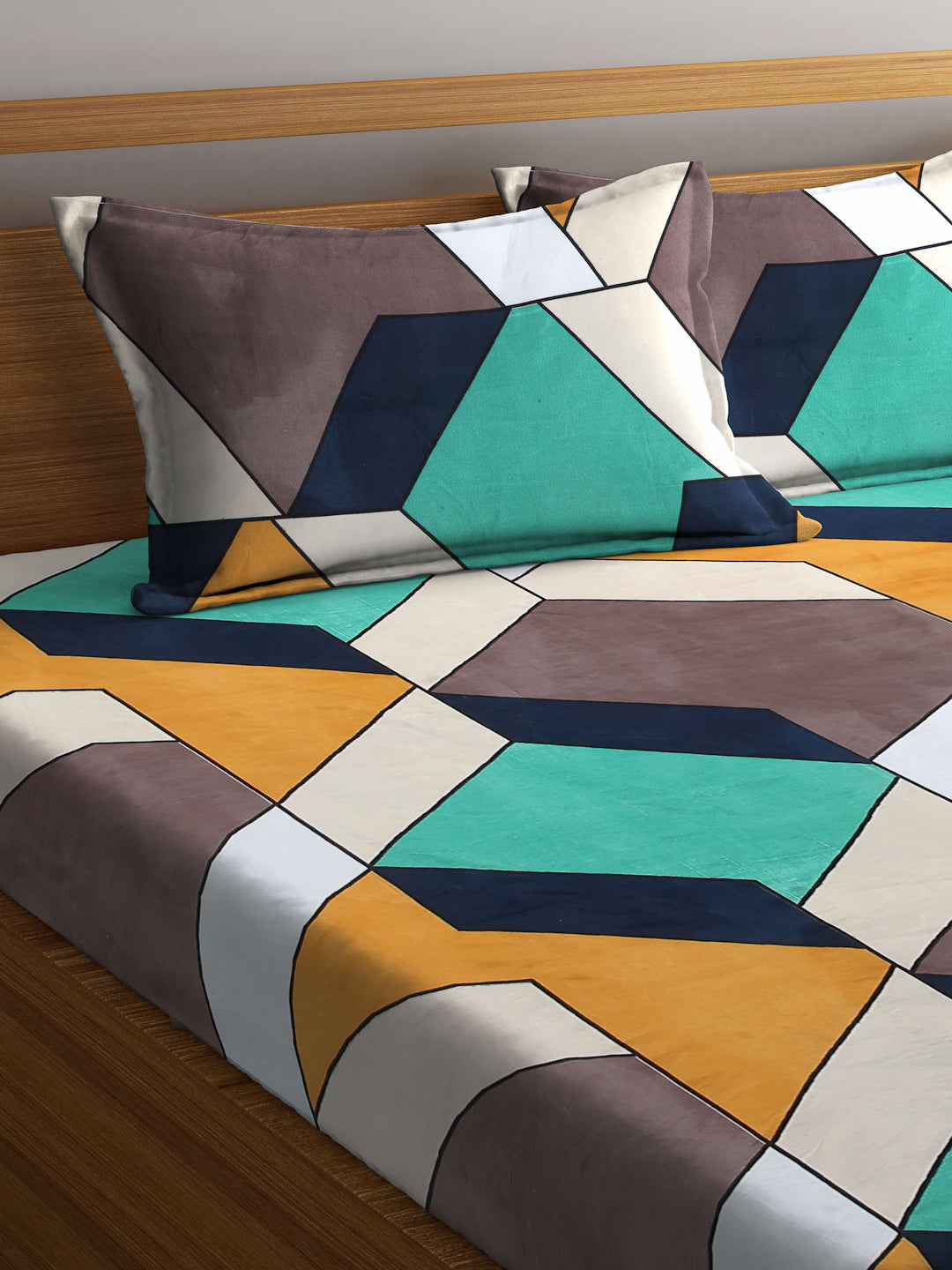 Arrabi Multi Graphic TC Cotton Blend King Size Fitted Bedsheet with 2 Pillow Covers (250 X 215 Cm )
