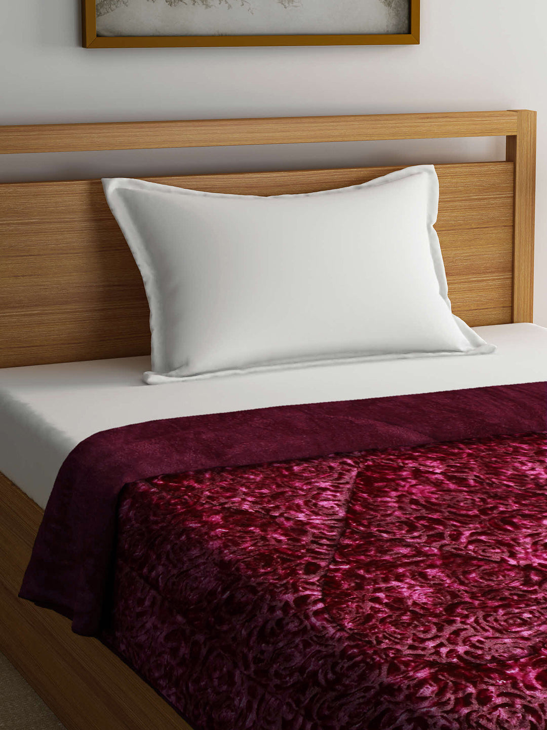 Arrabi Red Floral Polyester Full Size 1060 GSM Single Bed Quilt (210 x 150 cm)
