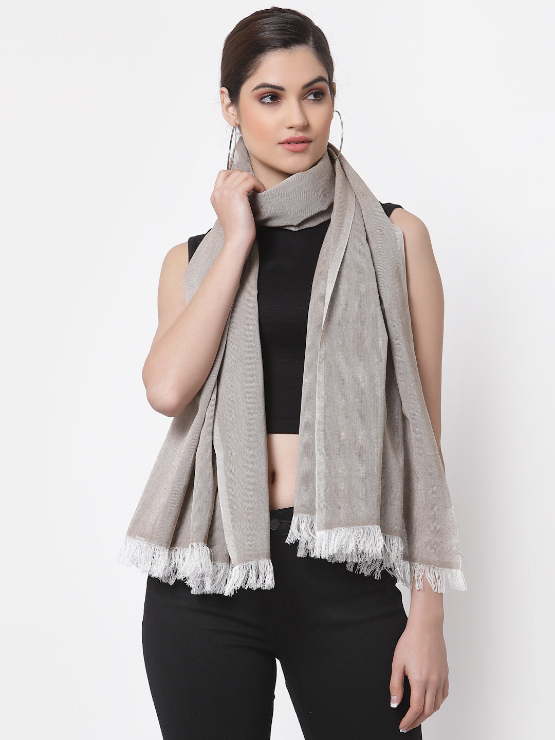 Arrabi Brown Solid Handwoven Cotton Full Size Stole (185 x 85 cm)