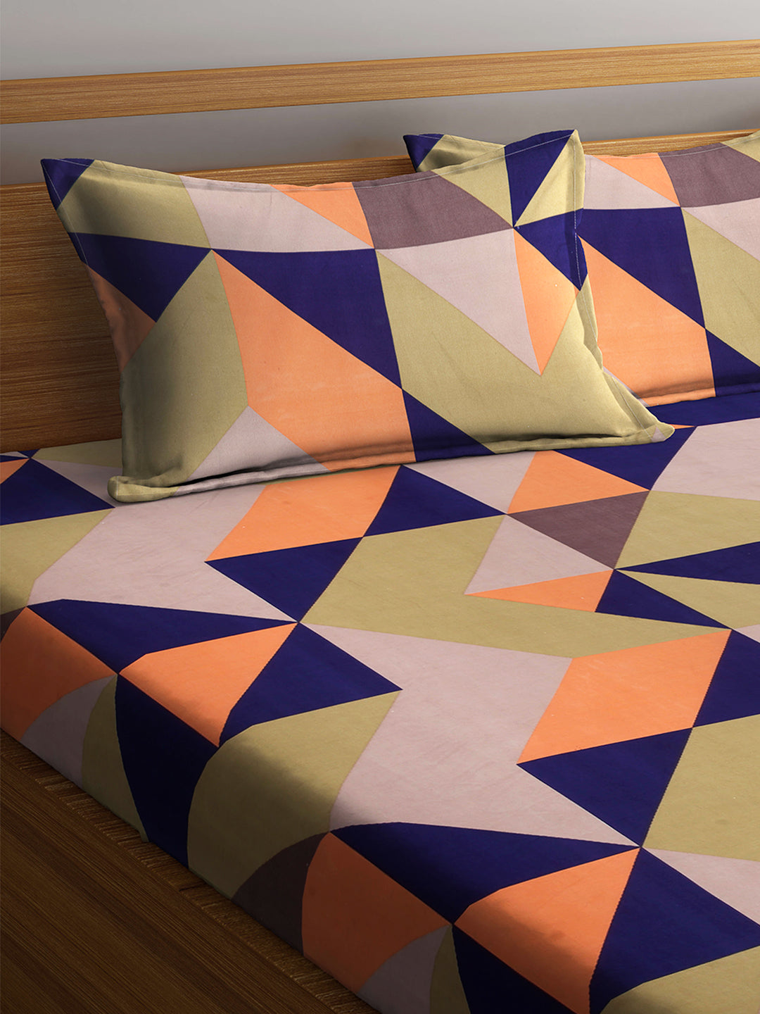 Arrabi Multi Geometric TC Cotton Blend Double Size Bedsheet with 2 Pillow Cover