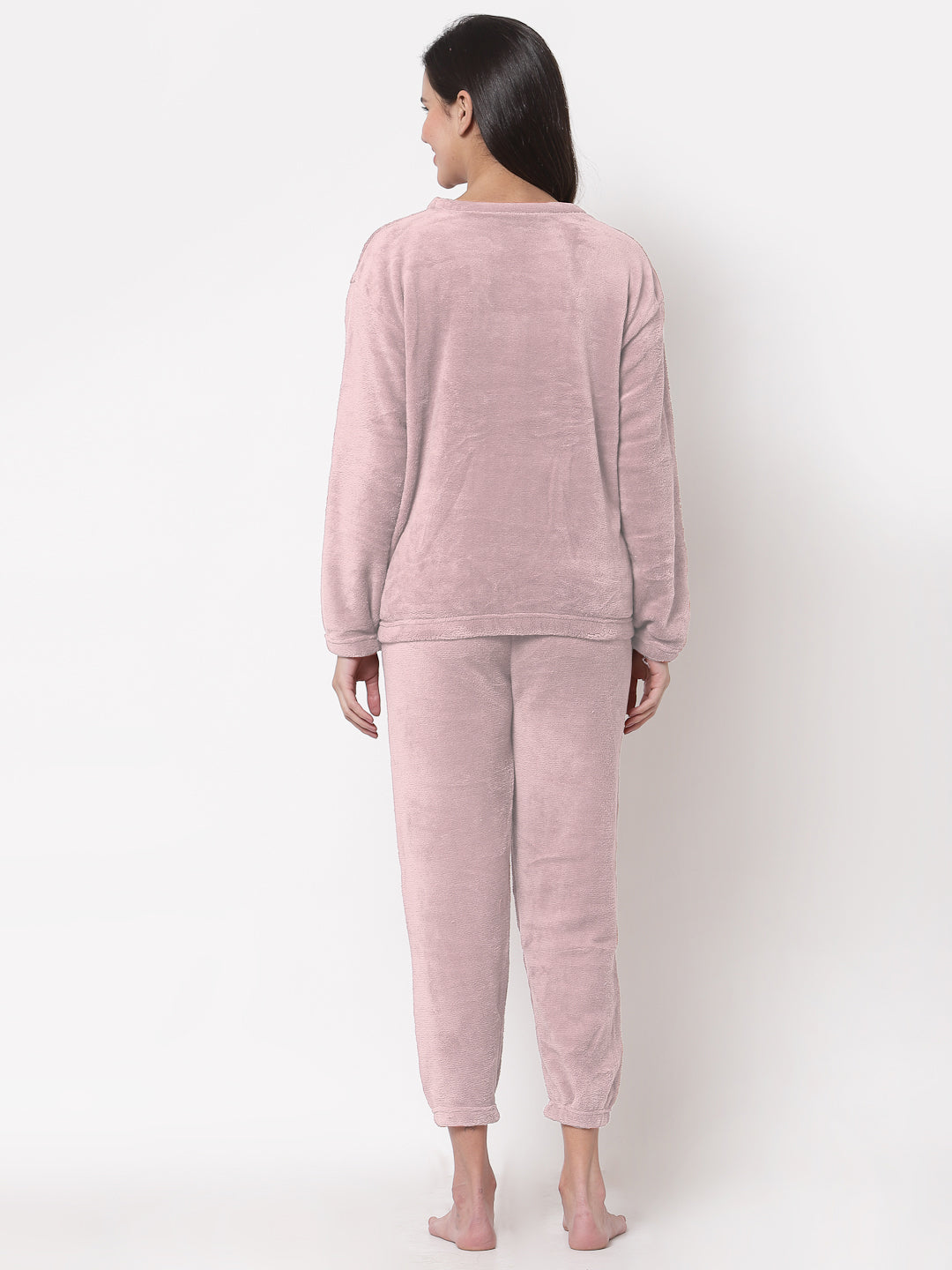 Arrabi Women LightPink Wool Blend Solid Winter Night Suit