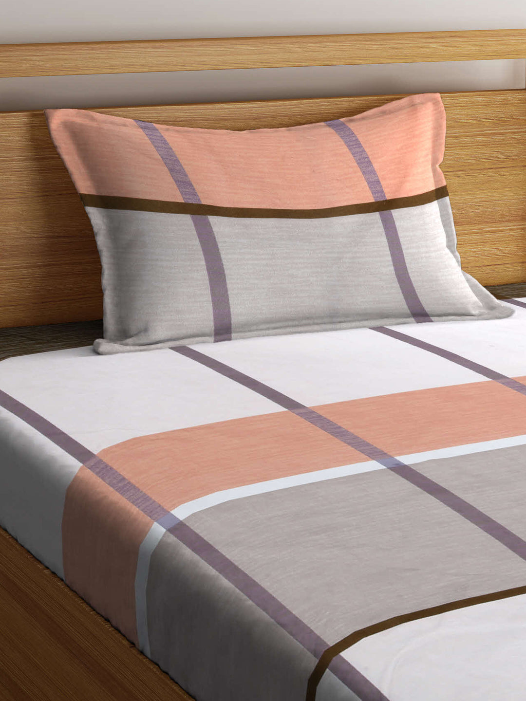 Arrabi Multi Geometric TC Cotton Blend Single Size Fitted Bedsheet with 1 Pillow Cover (220 X 150 cm)