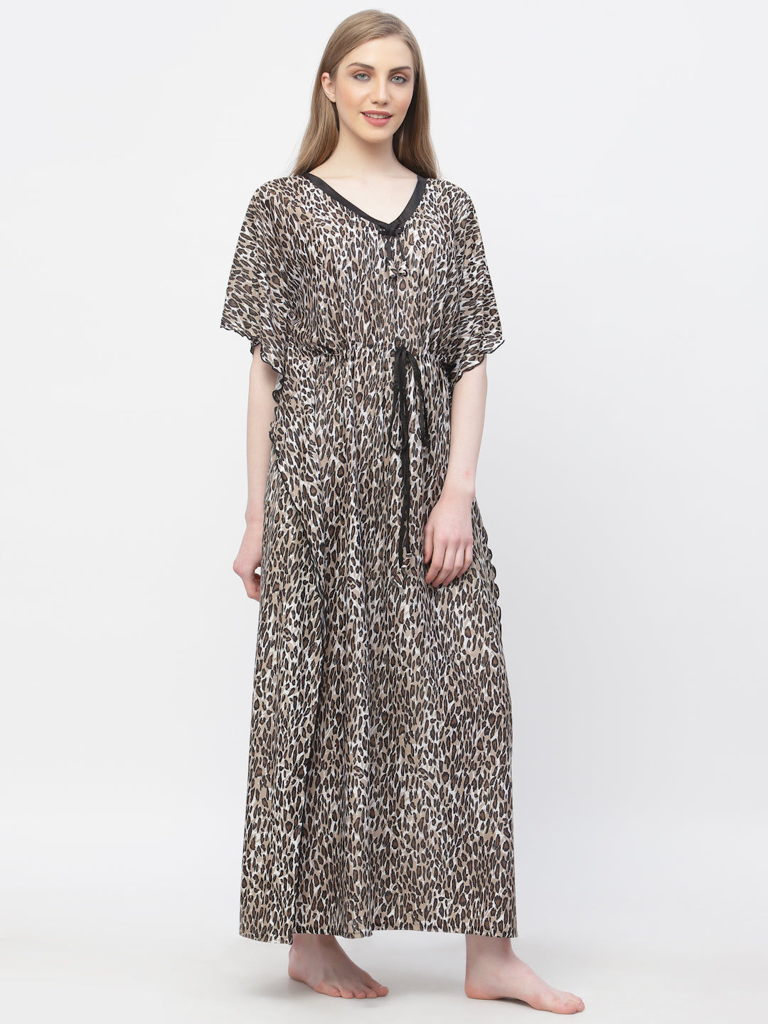 Arrabi Women Brown Graphic Kaftan Dress