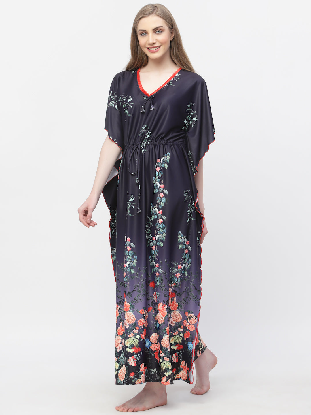 Arrabi Women Blue Floral Kaftan Dress