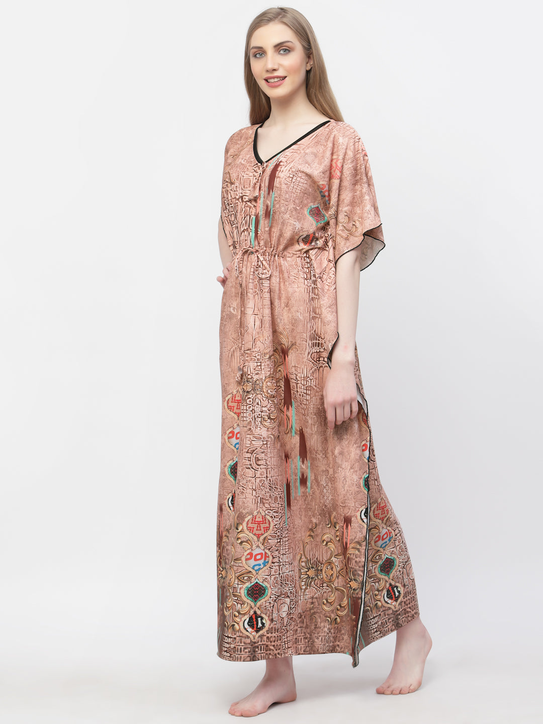 Arrabi Women Multi Abstract Kaftan Dress
