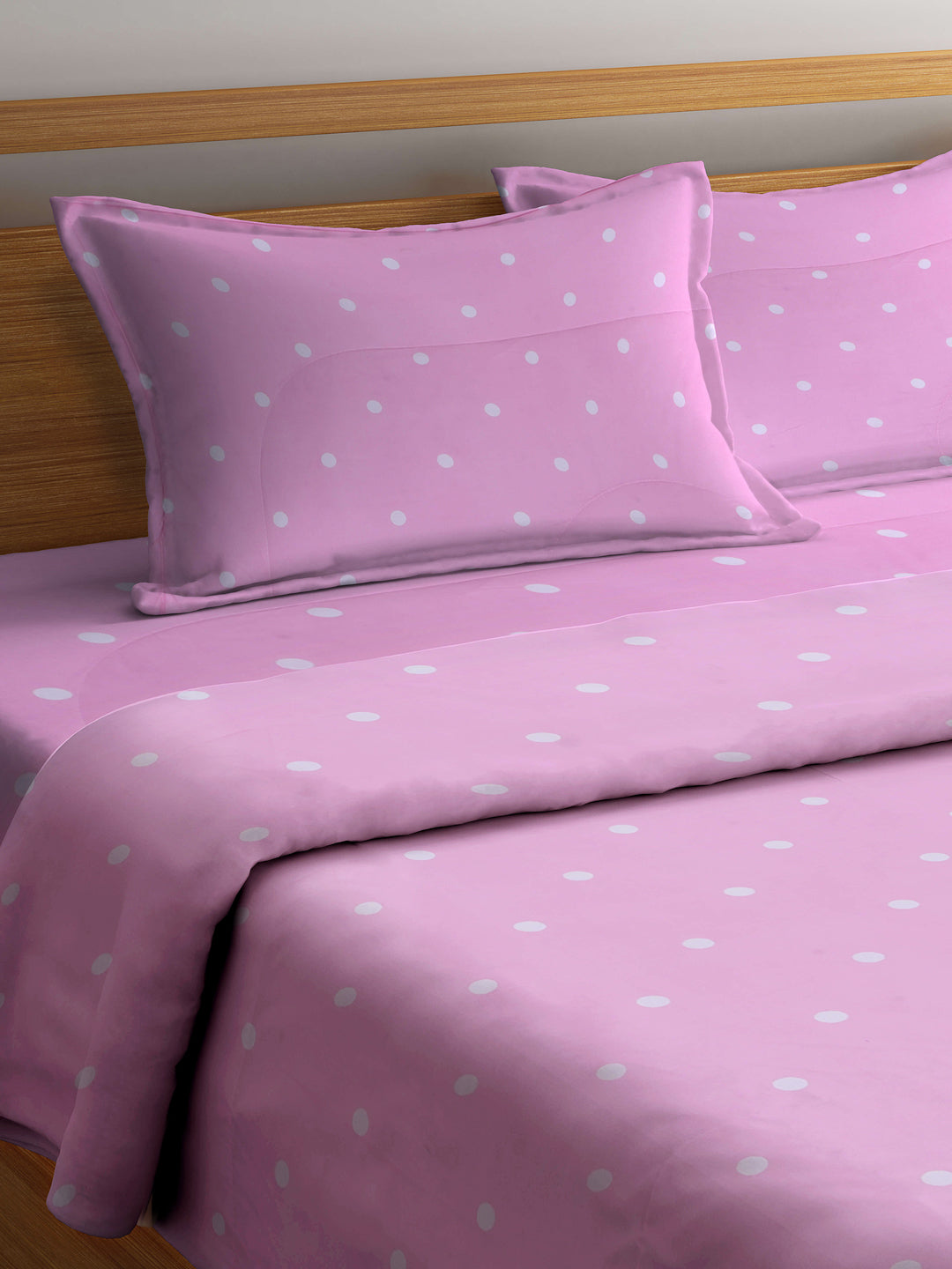 Arrabi Pink Polka dot TC Cotton Blend Double Size Comforter Bedding Set with 2 Pillow Cover