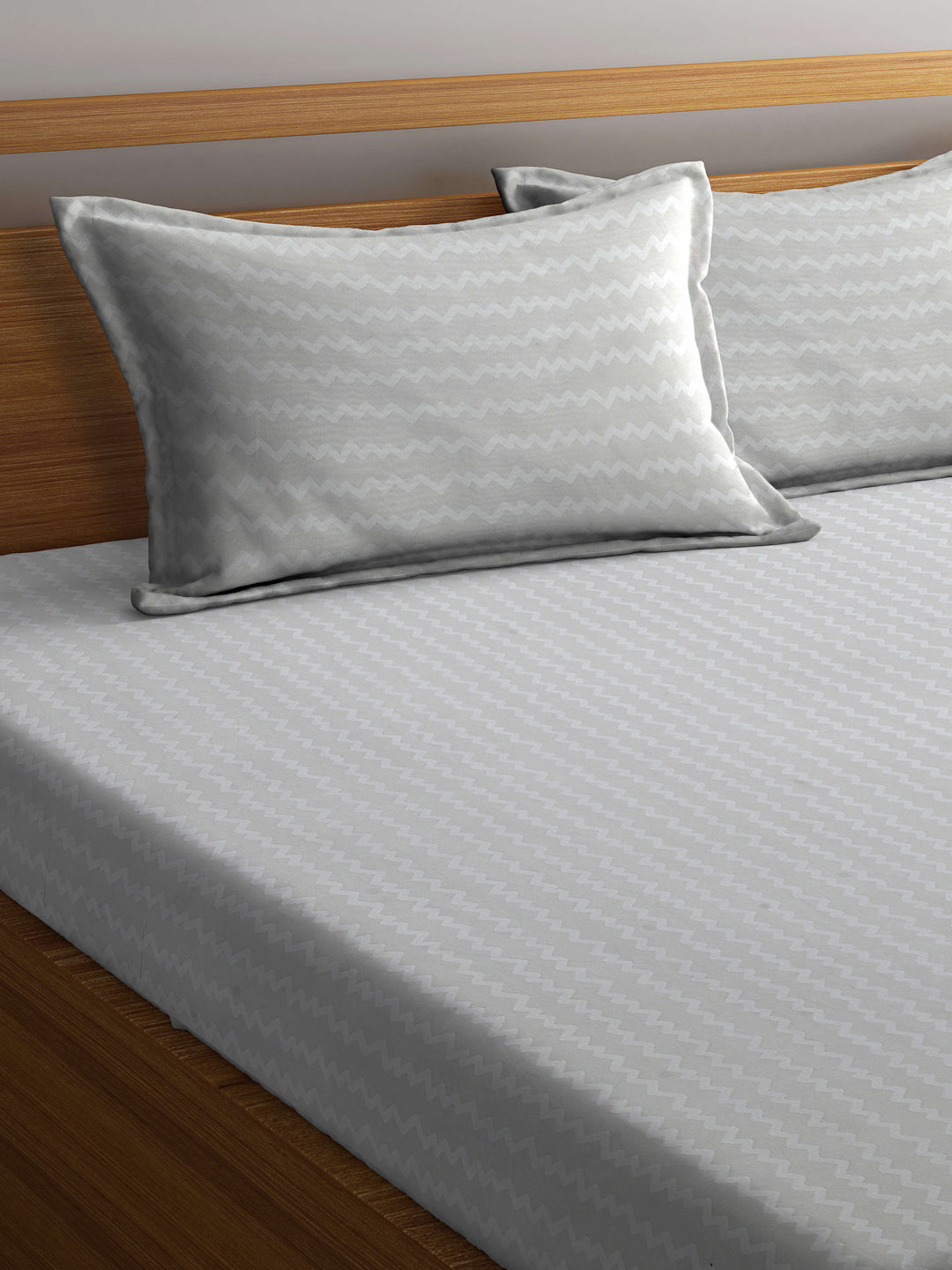 Arrabi Grey Stripes TC Cotton Blend King Size Bedsheet with 2 Pillow Covers (250 X 215 cm)